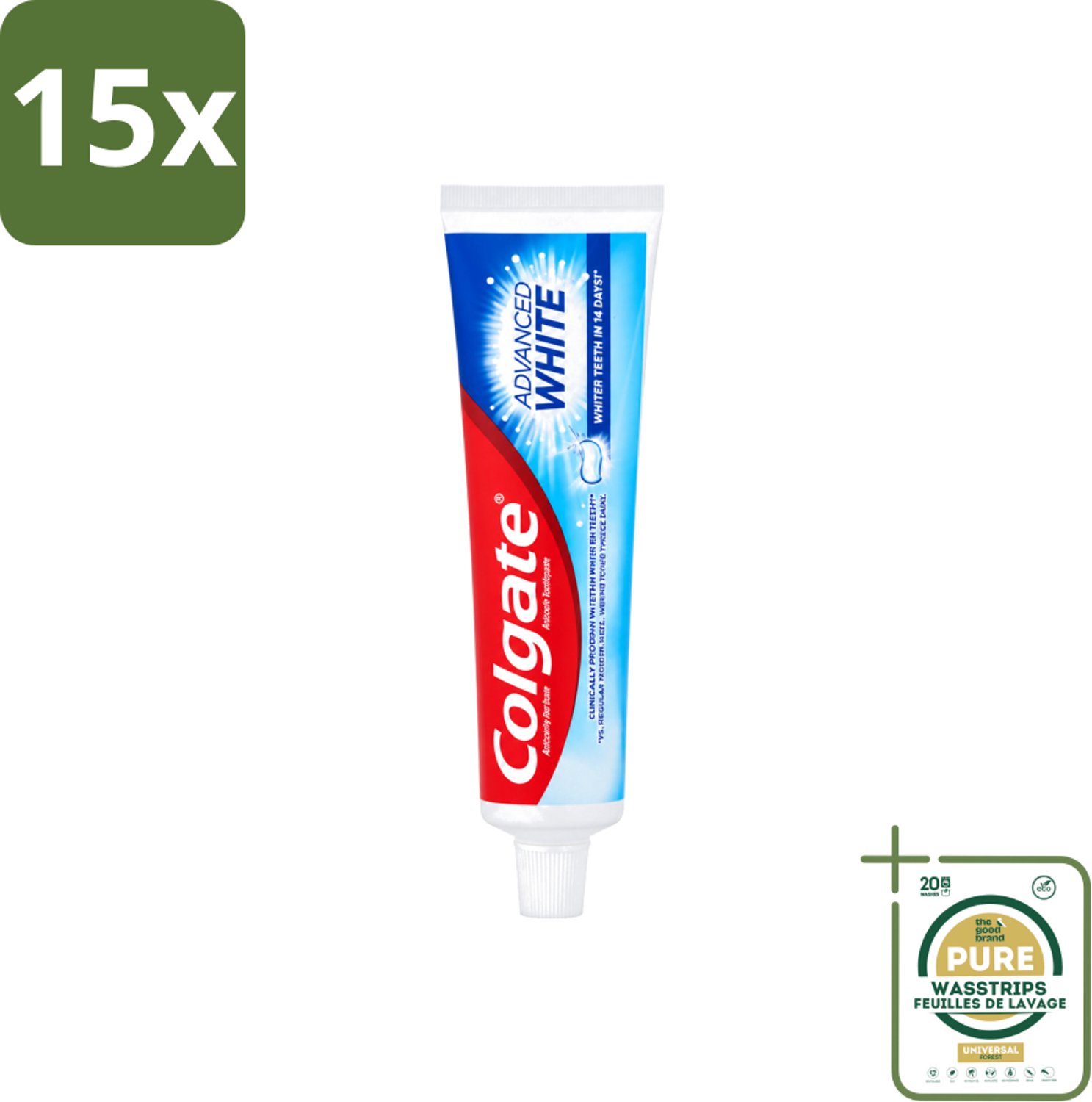 15 x Colgate - Advanced White - Tandpasta - 100ml - Wasstrips - Tandpasta - Witte Tanden - Vlekverwijdering - Tandbederf - Gaatjes