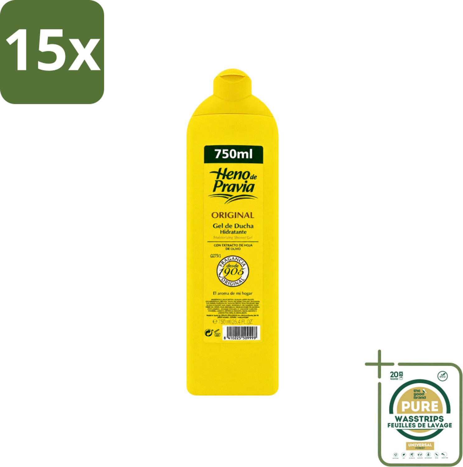 15 x Heno De Pravia - Douchegel - Original Geur - 750 ml - Wasstrips - Douchegel - Huid Verzorging - Spaanse Douchegel - Fris Geur - Mild Reiniging