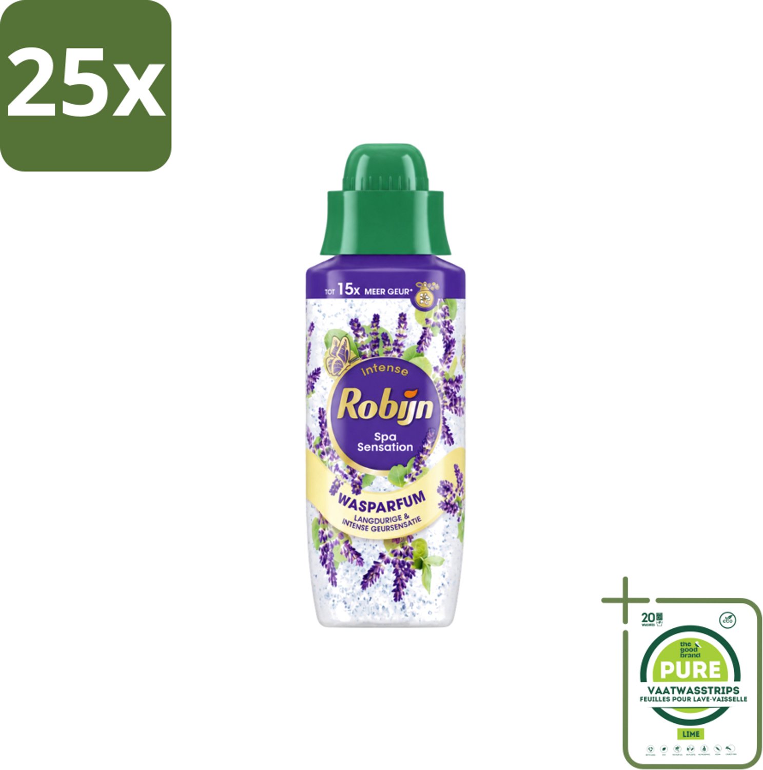 25 x Robijn – Wasparfum – Intense Spa Sensation – 342 ml - Grootverpakking - Vaatwasstrips - Wasparfum - Geur - Wasmiddel - Spa Geur - Natuurlijke Geur
