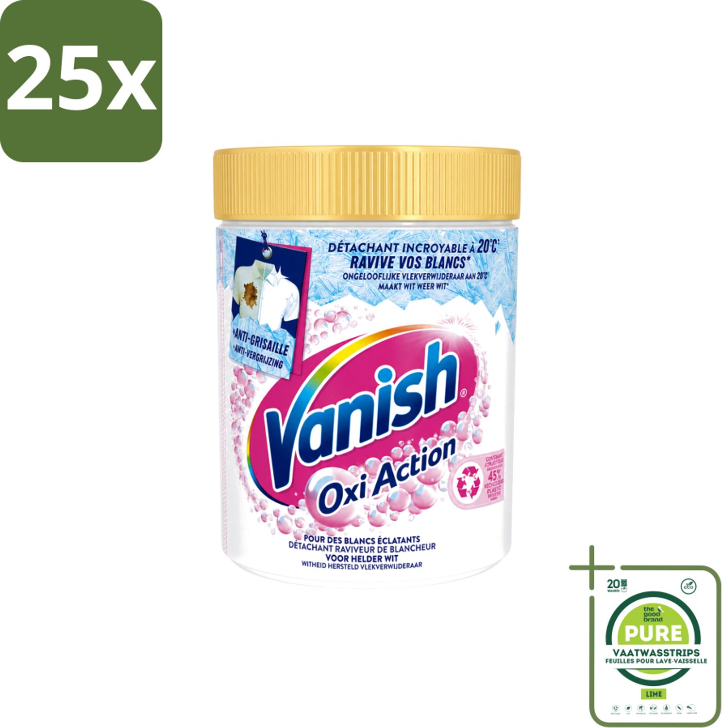 25 x Vanish – Wasbooster Poeder – Oxi Action Whitening Witte Was – 940 g - Grootverpakking - Vaatwasstrips - Wasbooster - Witte Was - Vlekverwijderaar - Zuurstoftechnologie - Wasprogramma