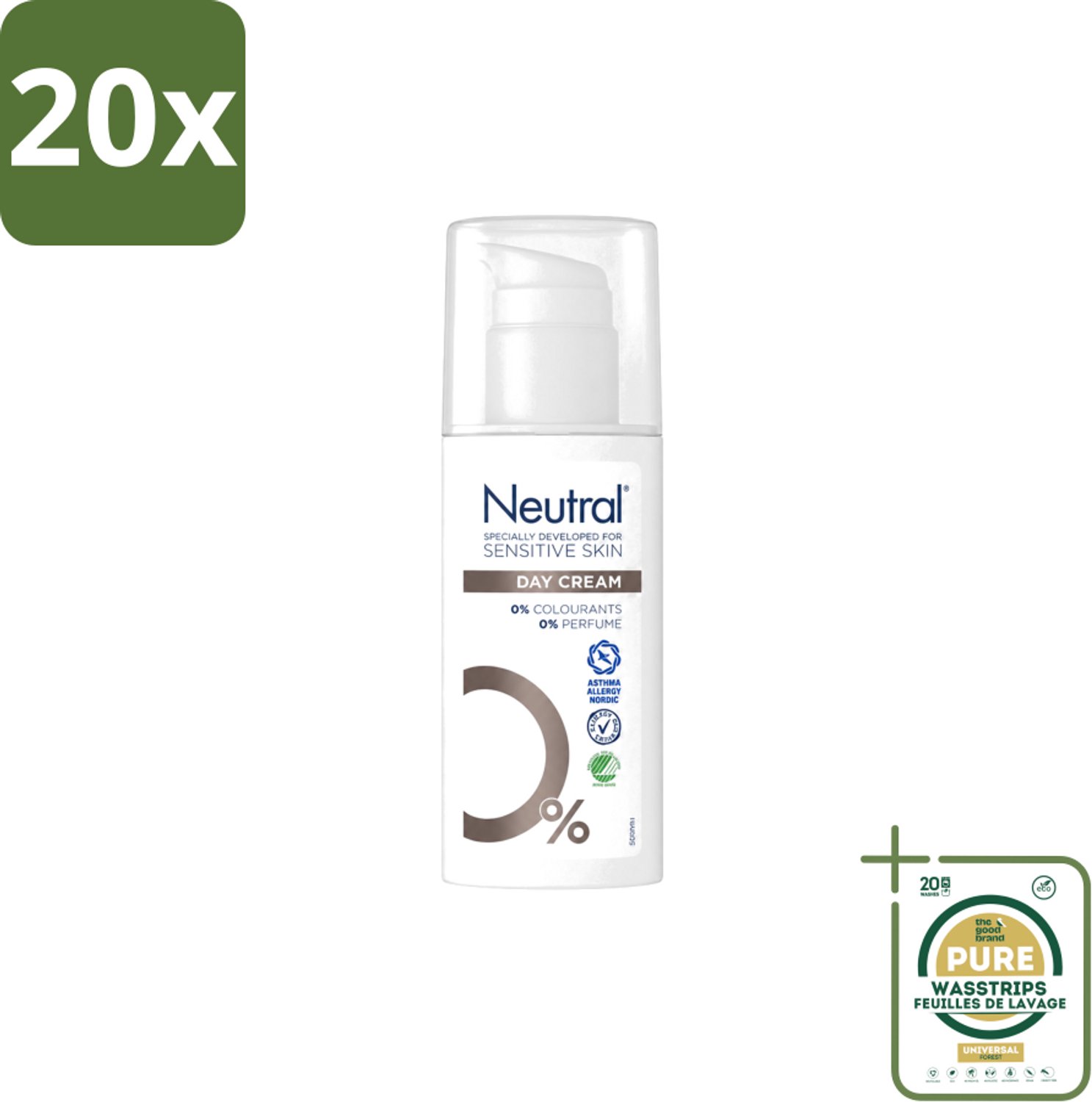 20 x Neutral – Dagcrème – Parfumvrij – 50 ml - Wasstrips - Gevoelige Huid - Dagcrème - Parfumvrij - Hydratatie - Glycerine
