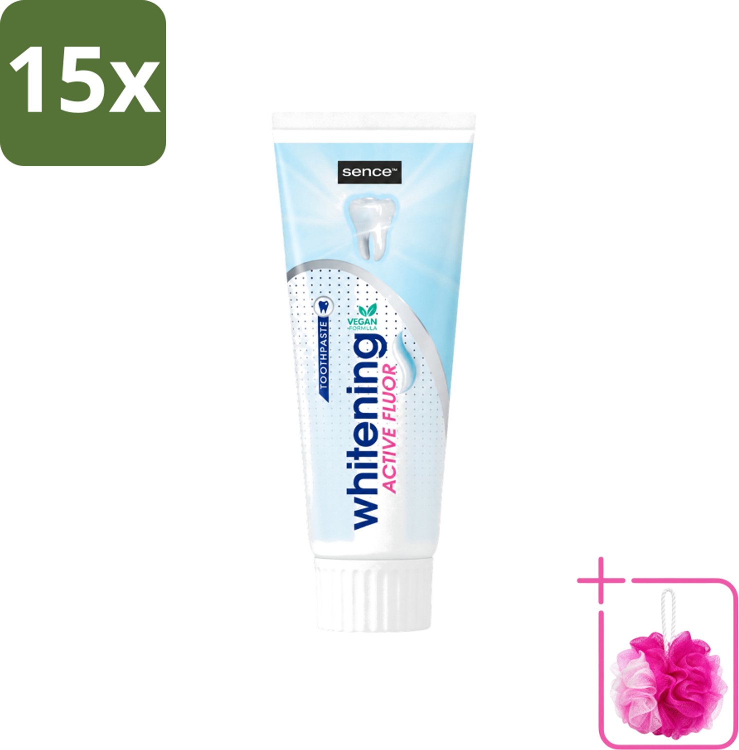 15 x Sence - Whitening - Tandpasta - Met Fluor - 75 ml - Bulkverpakking - Witte tanden - Douchemop - Tandpasta