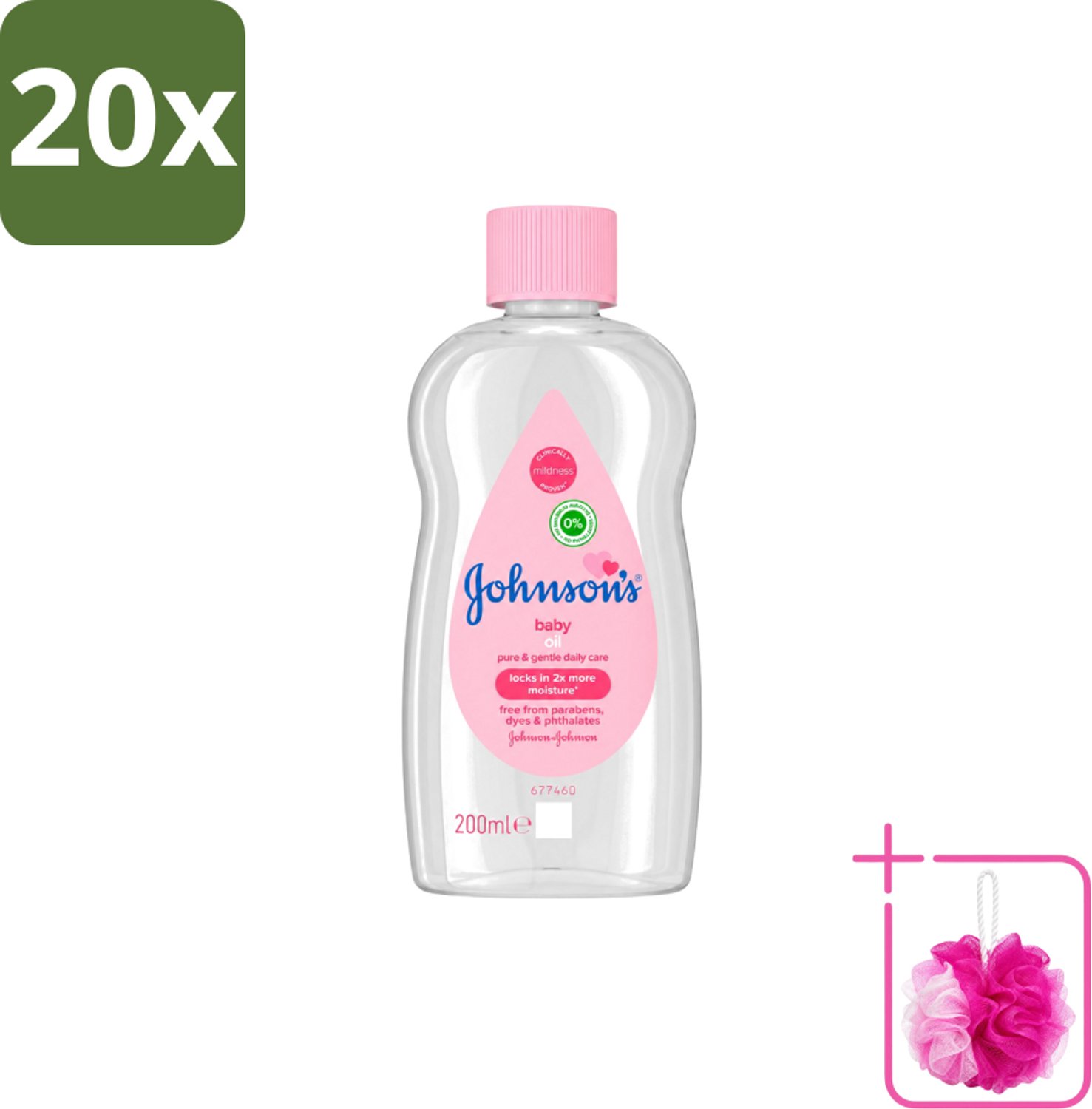 20 x Johnson's - Baby Olie - Puur & Zacht - 200 ml - Bulkverpakking - Babyolie - Douchemop - Babyhuid verzorging
