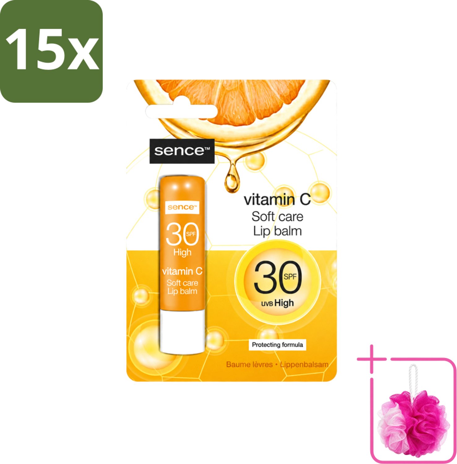 15 x Sence - Soft Care Vitamin C - Lippenbalsem - Hydraterend - 4,3 g - Bulkverpakking - Lippenbalsem - Douchemop - Vitamine c