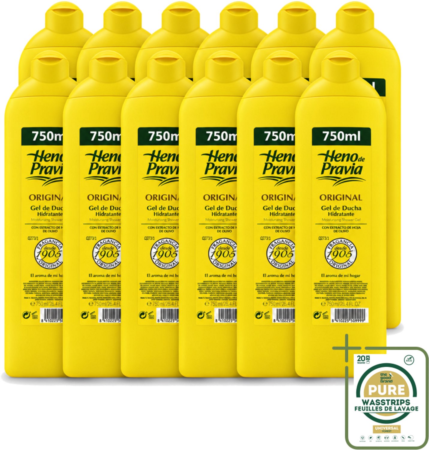 12 x Heno De Pravia - Douchegel - Original Geur - 750 ml - Wasstrips - Douchegel - Huid Verzorging - Spaanse Douchegel - Fris Geur - Mild Reiniging