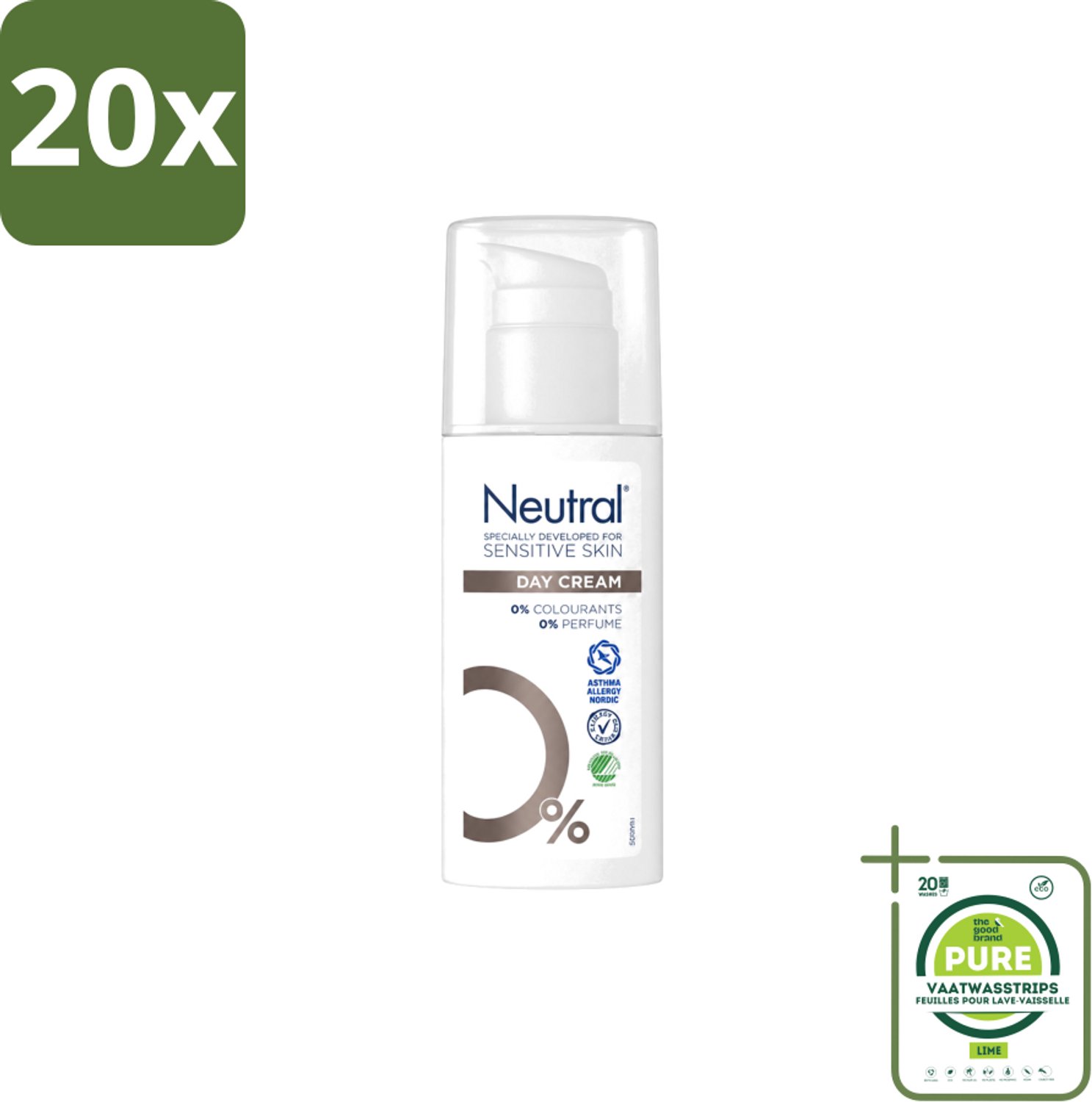 20 x Neutral – Dagcrème – Parfumvrij – 50 ml - Grootverpakking - Vaatwasstrips - Gevoelige Huid - Dagcrème - Hydratatie - Glycerine - Parfumvrij