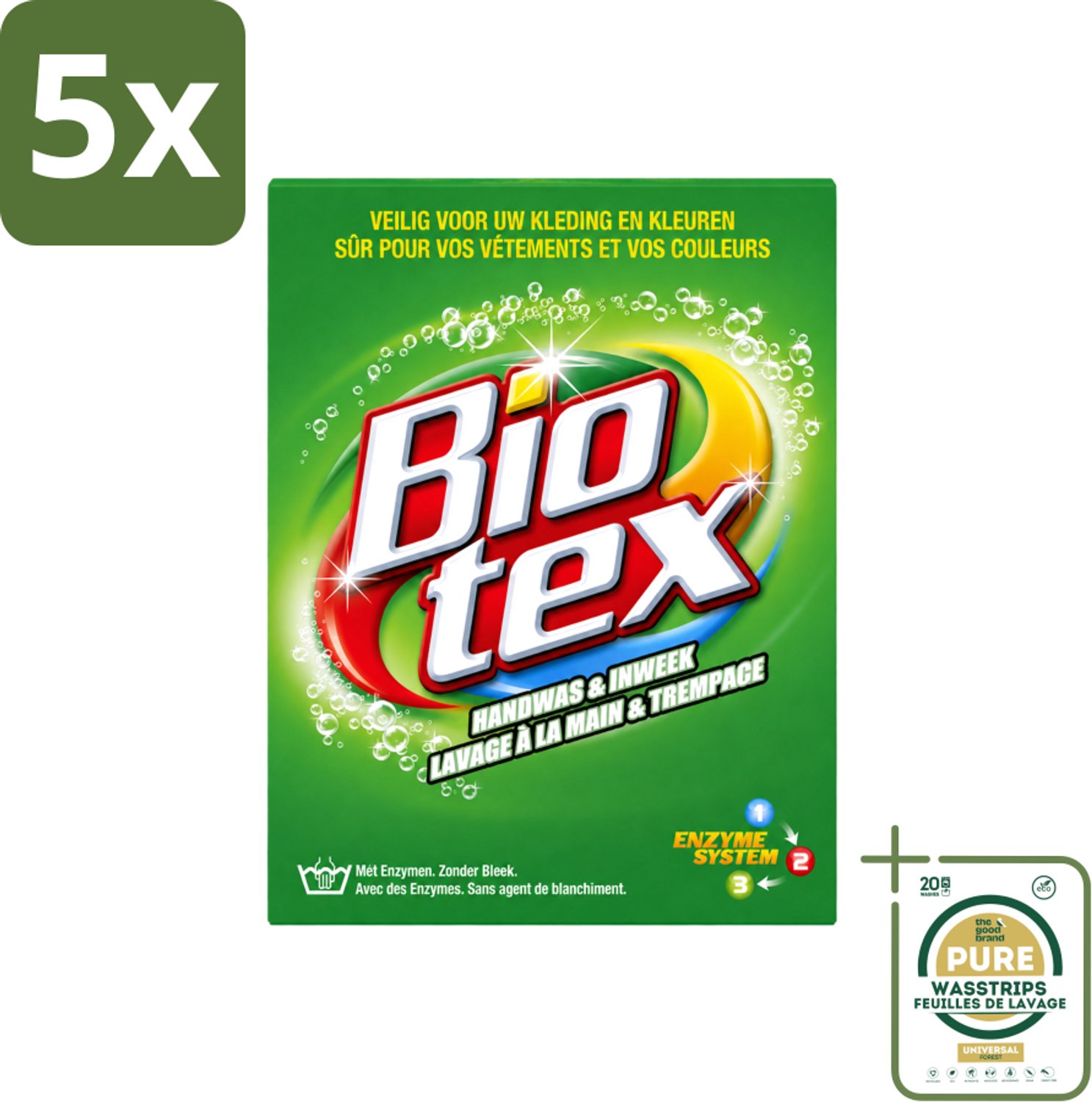 5 x Biotex - Waspoeder - Handwas & Inweek - Actieve Biologische Enzymen - 720 g - Wasstrips - Handwas - Inweek Waspoeder - Biologische Enzymen - Natuurlijke Wasmiddelen - Veilig Voor Stof
