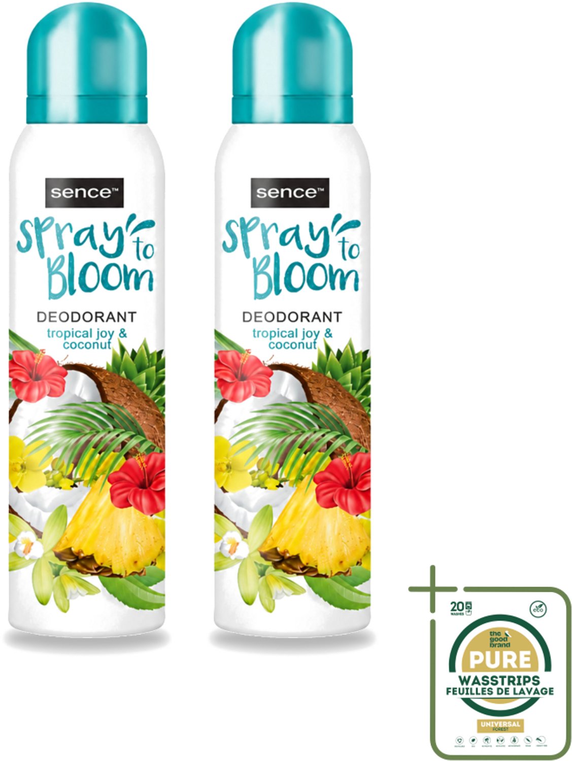 2 x Sence - Tropical Joy & Coconut - Deodorant - Exotisch - 150 ml - Wasstrips - Tropisch Geur - Kokos - Exotisch Geur - Frisheid - Zweetbevochtiging