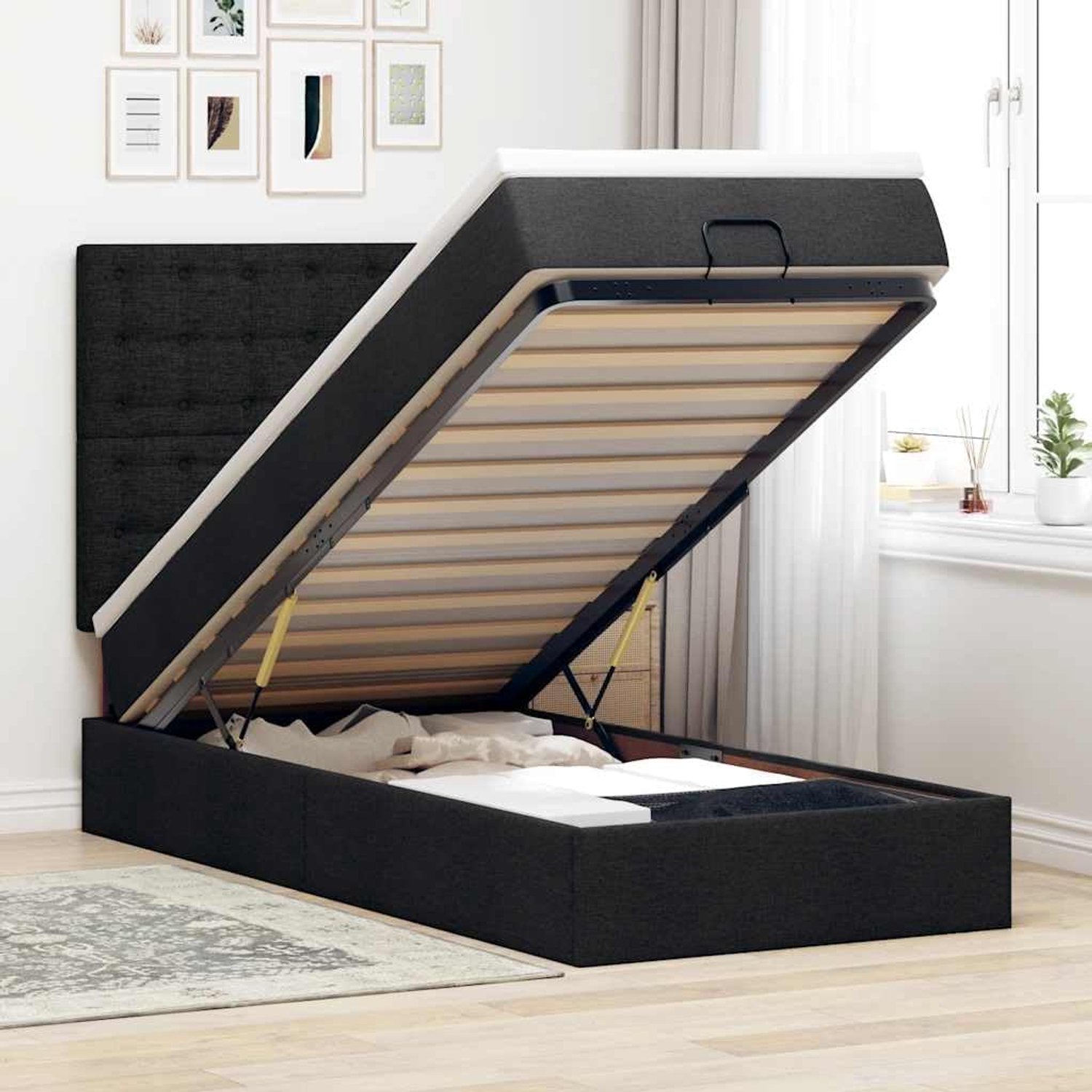 Opbergbed met pocketveringmatras slaapbank zwart 80x200cm