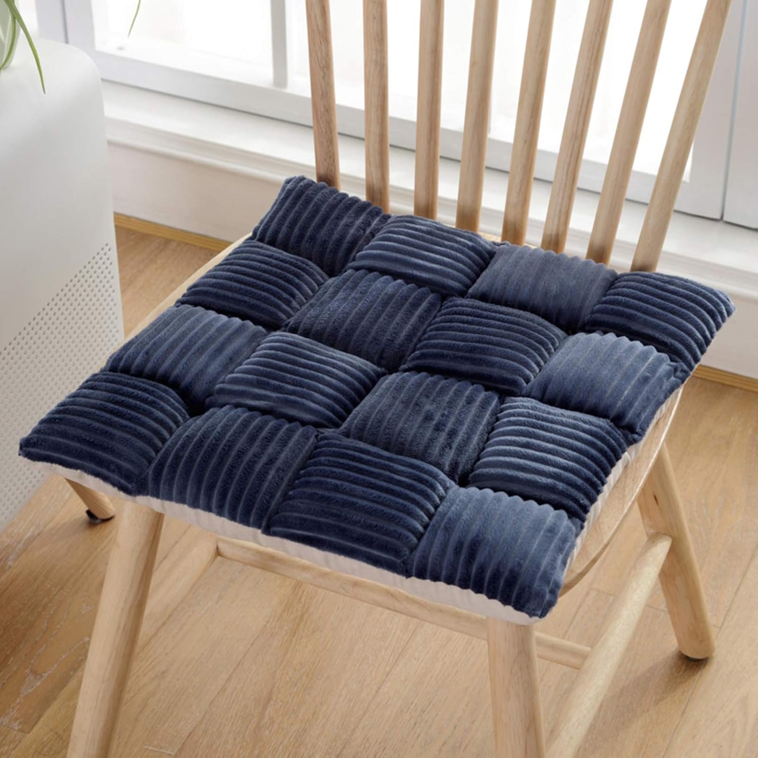 Ademend en zacht vierkant corduroy/zitkussen met banden, keuken antislip diner/stoelpad/kantoor/stoelkussen (4 stuks) -blauw 42x42cm (17x17inch)