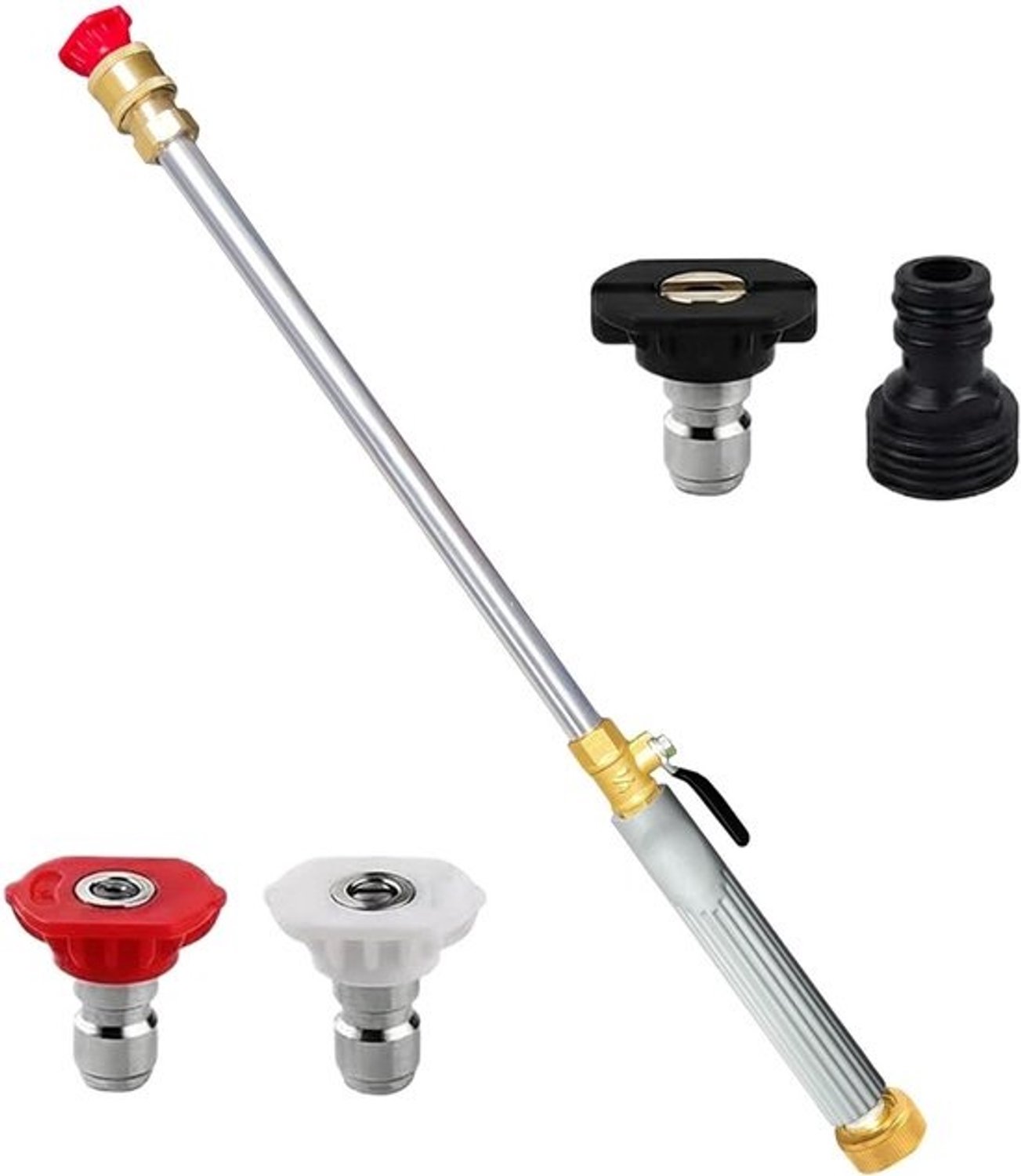 Hogedrukspuit voor tuinslang - Reinigingsstok - Buiten schoonmaken - Messing connector - 44 cm - Grijs