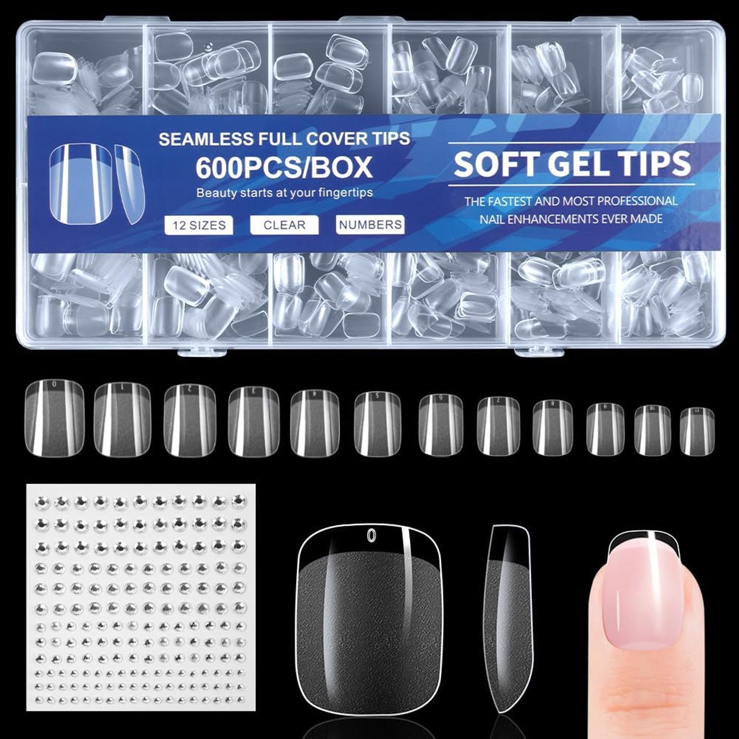 Nepnagels tips,zachte gel volledige dekking nagel tip,heldere acrylnagels tips,nagelverlengingsset voor DIY manicure nagelkunst salon(600stuks semi-matte korte vierkante nagelvorm）
