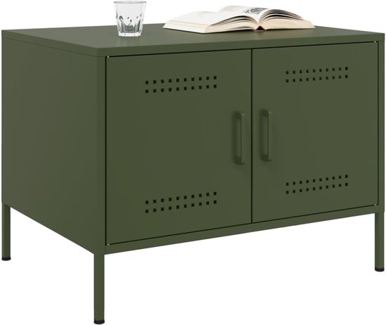 Table Bijzettafel voor bank, woonkamer, meubels, woonkamer, tafel voor bank, salontafel, olijfgroen, 68 x 50 x 50,5 cm, staal, voor slaapkamer, keuken, balkon, tuin — afbeelding 4