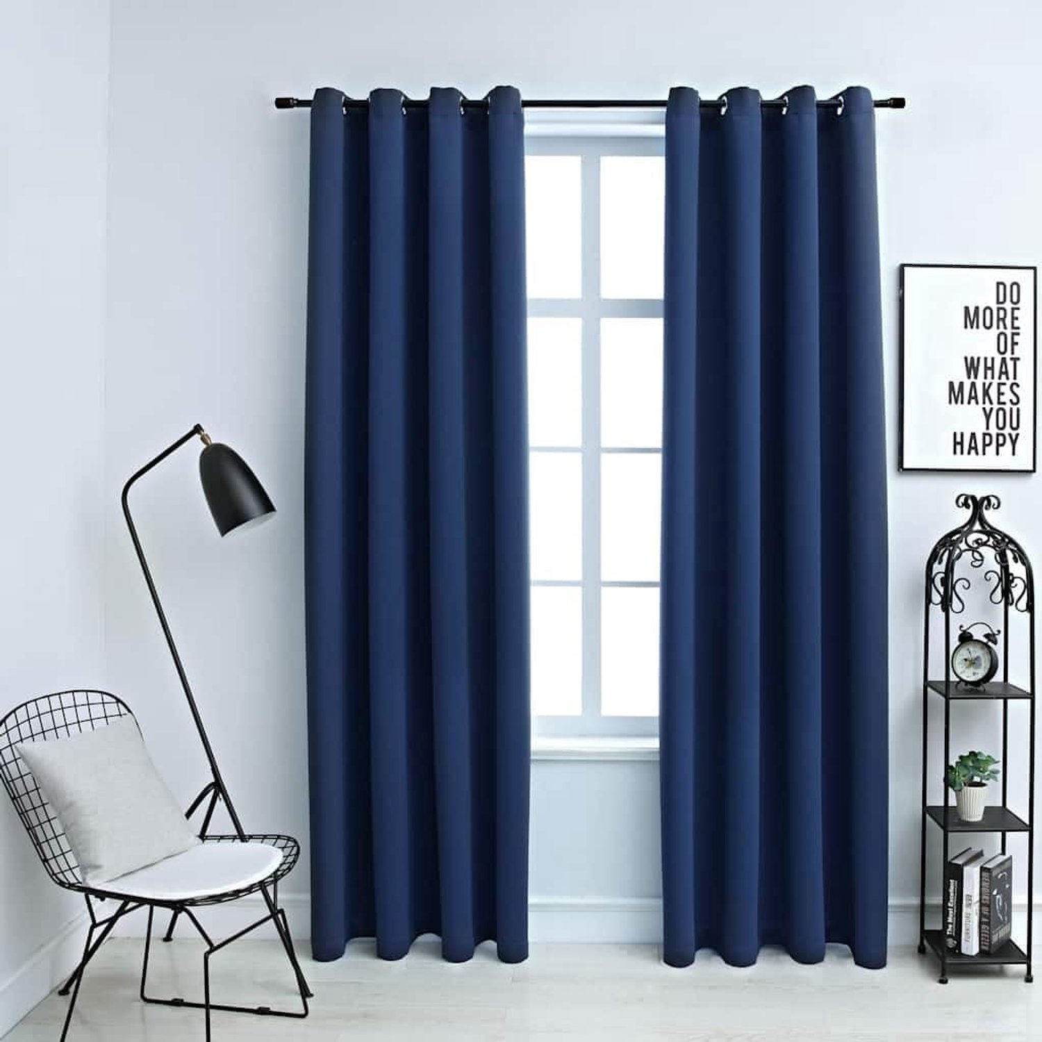 Verduisteringsgordijnen met metalen ogen, 2 stuks, blauw, 140 x 225 cm, van polyester, voor woonkamer, slaapkamer, kantoor, lichtbescherming en privacy, machinewasbaar