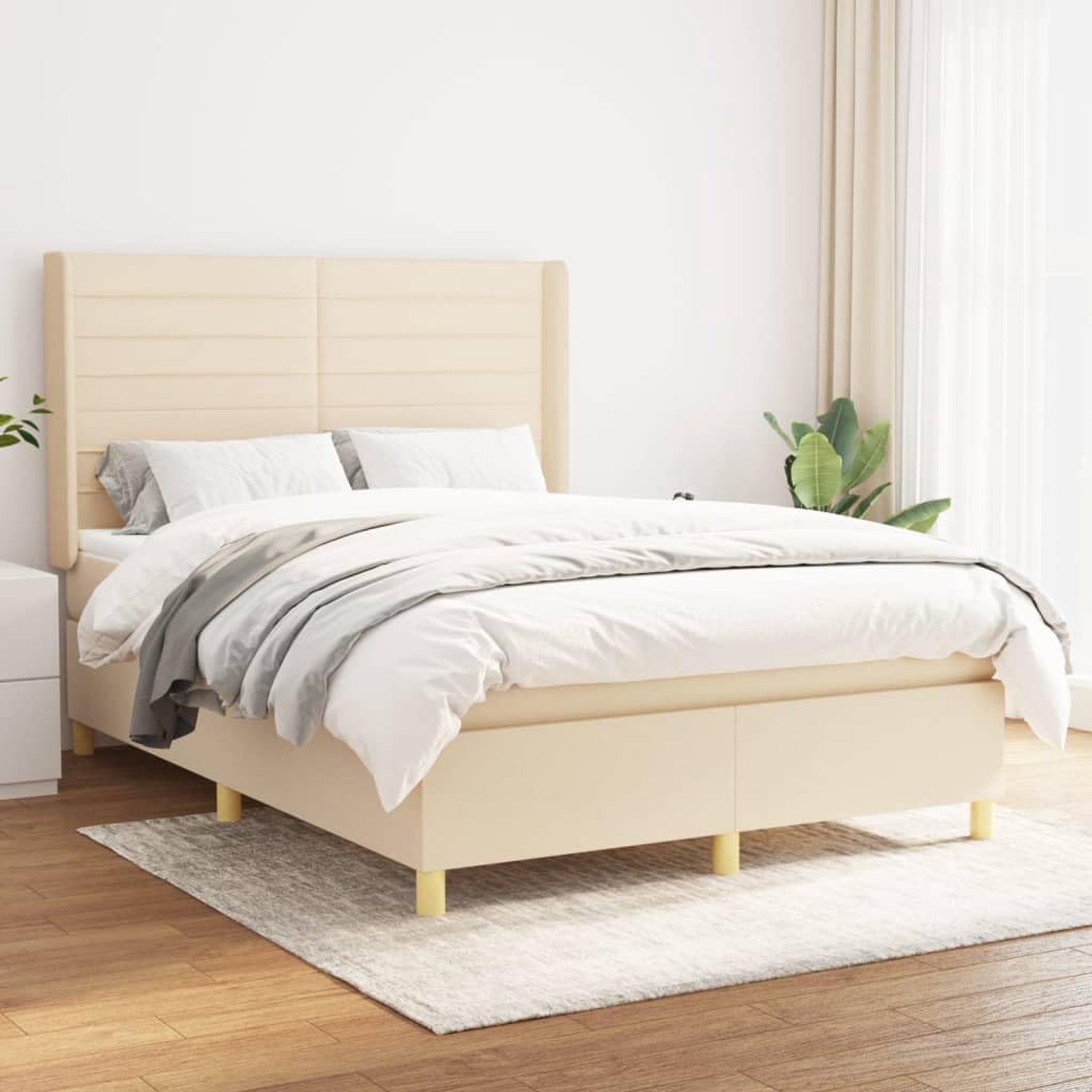 Stof Verstelbaar hoofdbord Pocketvering Crème 140x200