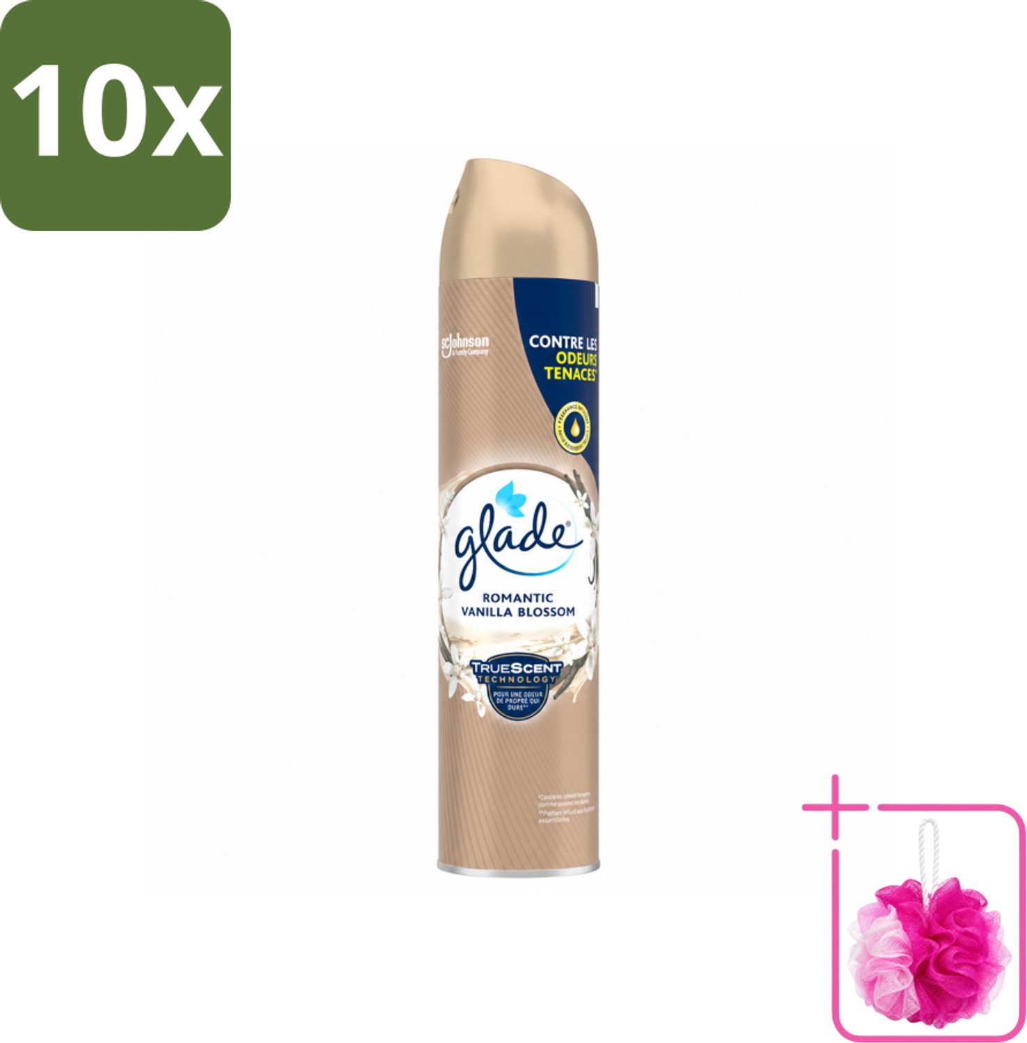 10 x Glade – Luchtverfrisser Spray – Romantic Vanilla Blossom – 300 ml - Bulkverpakking - Luchtverfrisser - Douchemop - Geur spray