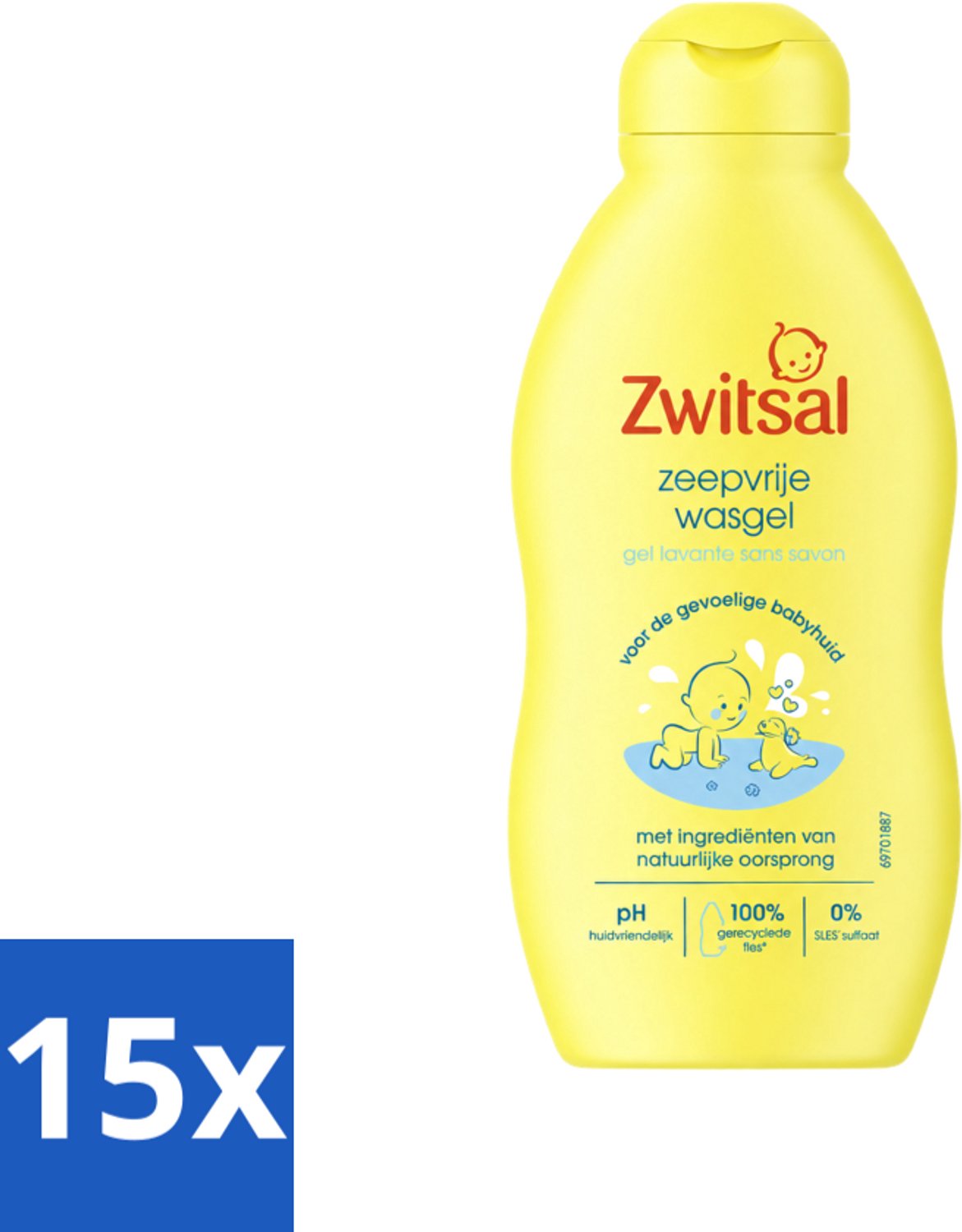 15 x Zwitsal - Babyverzorging - Zeepvrije Wasgel - Voor de Gevoelige Babyhuid - 200 ml - Voordeelverpakking - 15 stuks