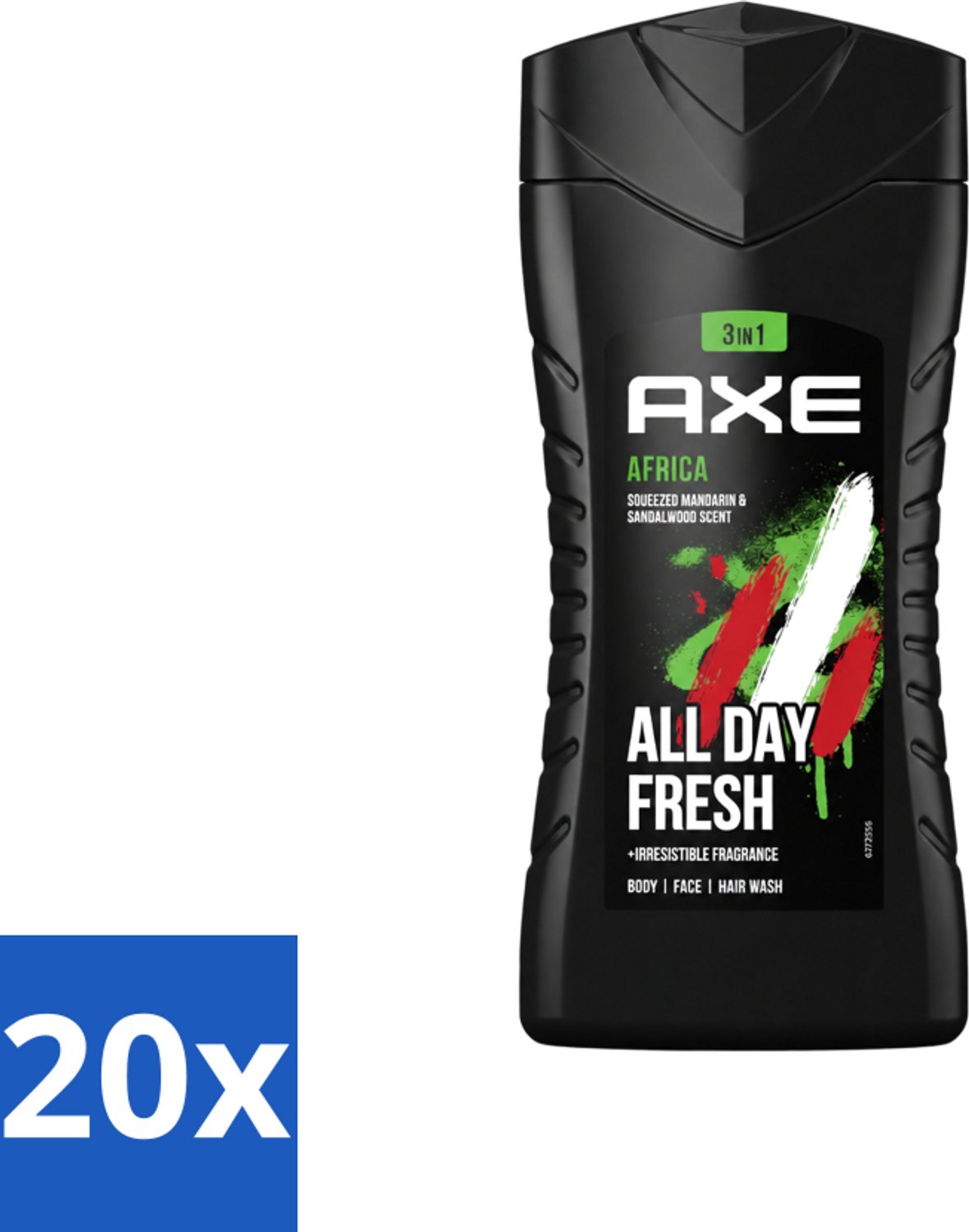 20 x Axe - 3-in-1 Douchegel - Africa - Squeezed Mandarin & Sandalwood - 12hrs Long Lasting Scent - 250 ml - Voordeelverpakking - 20 stuks