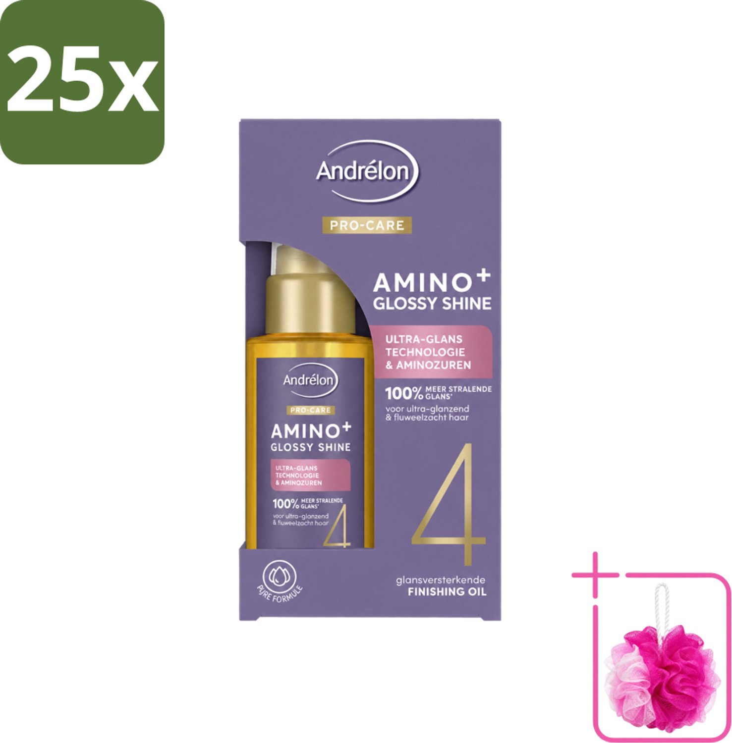 25 x Andrélon – Finishing Oil – Pro Care Amino+ Glossy Shine – 50 ml - Bulkverpakking - Glans haar - Douchemop - Pluisvrij haar