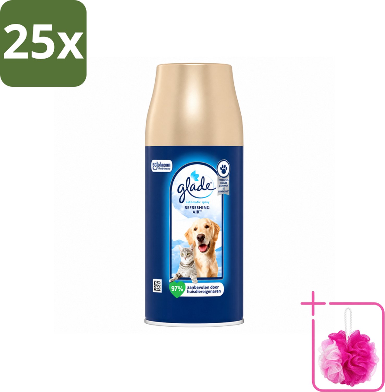25 x Glade – Automatic Spray Navulling – Refreshing Air Huisdieren – 269 ml - Bulkverpakking - Huisdieren geur - Douchemop - Dierengeur neutraliseren