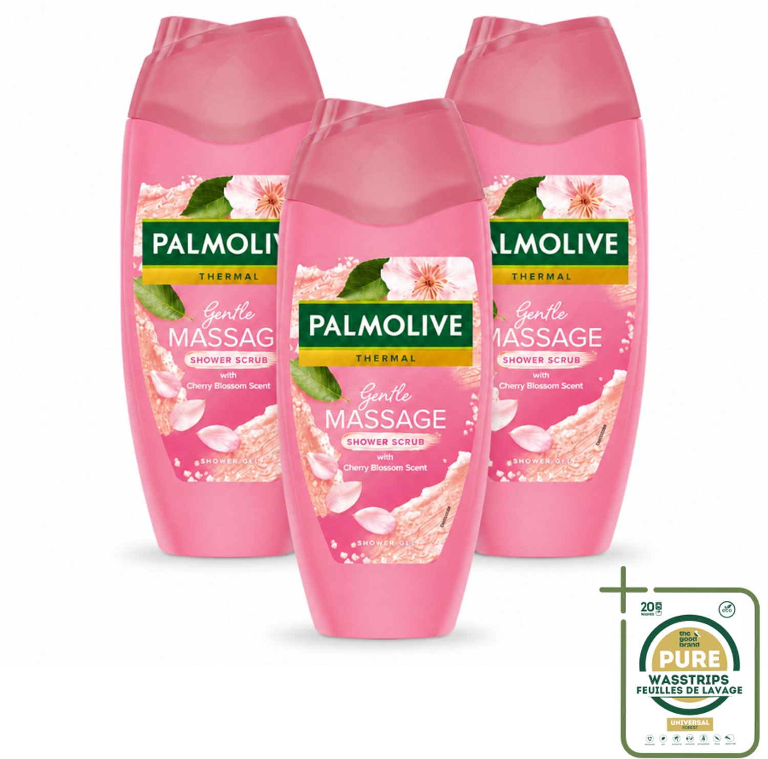3 x Palmolive – Douchescrub – Thermal Cherry Blossom – 250 ml - Wasstrips - Douchegel - Body Scrub - Exfoliatie - Huid Verzorging - Kersenbloesem