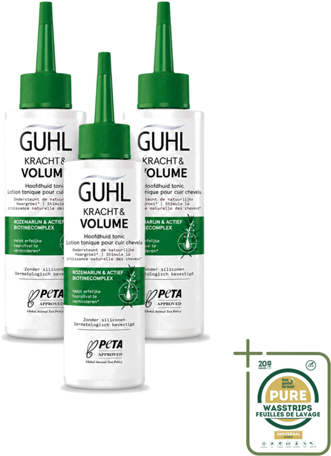 3 x Guhl – Scalp Tonic – Kracht & Volume – 125 ml - Wasstrips - Haaruitval - Haargroei - Haar Stimuleren - Hoofdhuid Tonic - Krachtig Haar