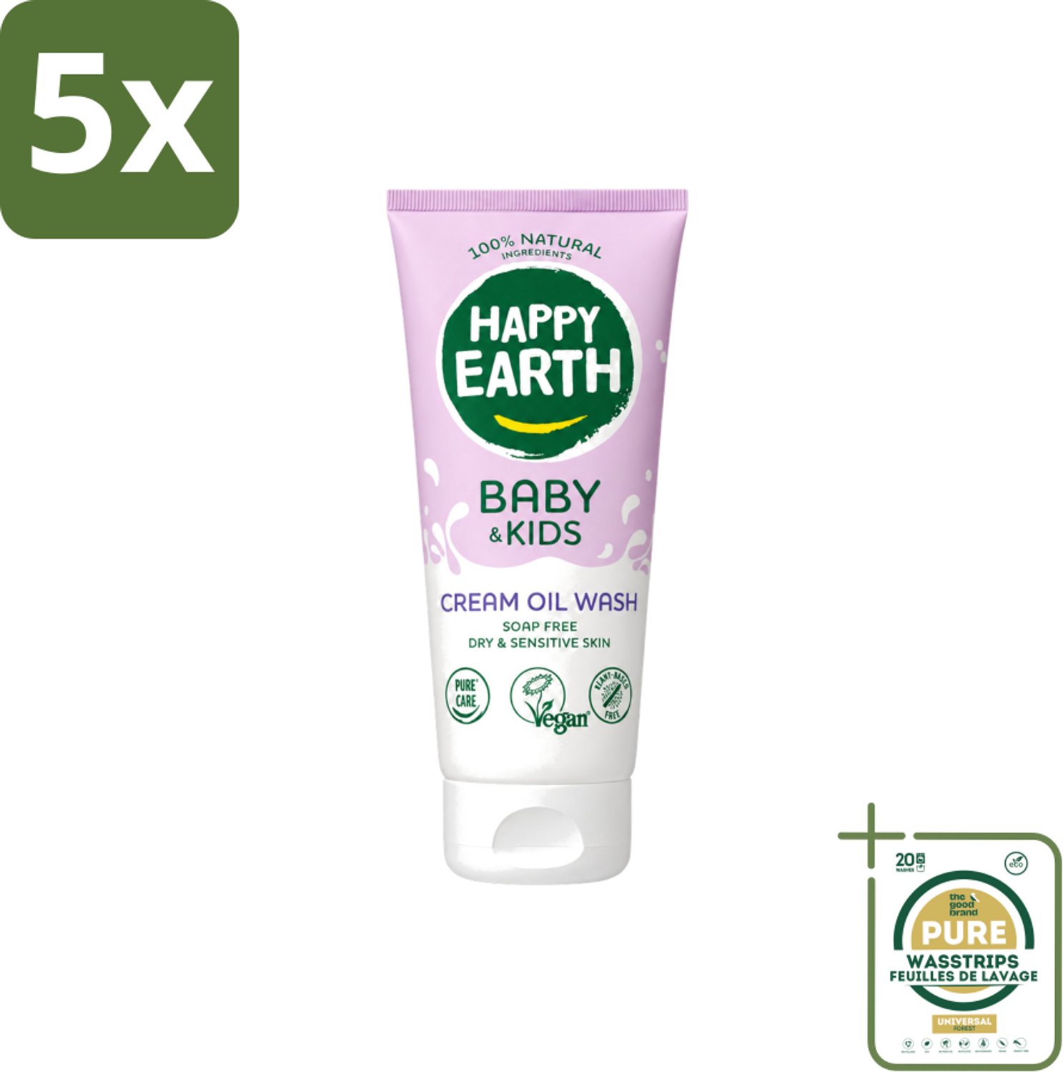 5 x Happy Earth – Cream Oil Wash – 100% Natuurlijk Baby & Kids – 200 ml - Wasstrips - Babyolie - Gezichtsolie - Natuurlijke Babyolie - Gezicht En Lichaam Verzorging - Droge Huid Verzorging