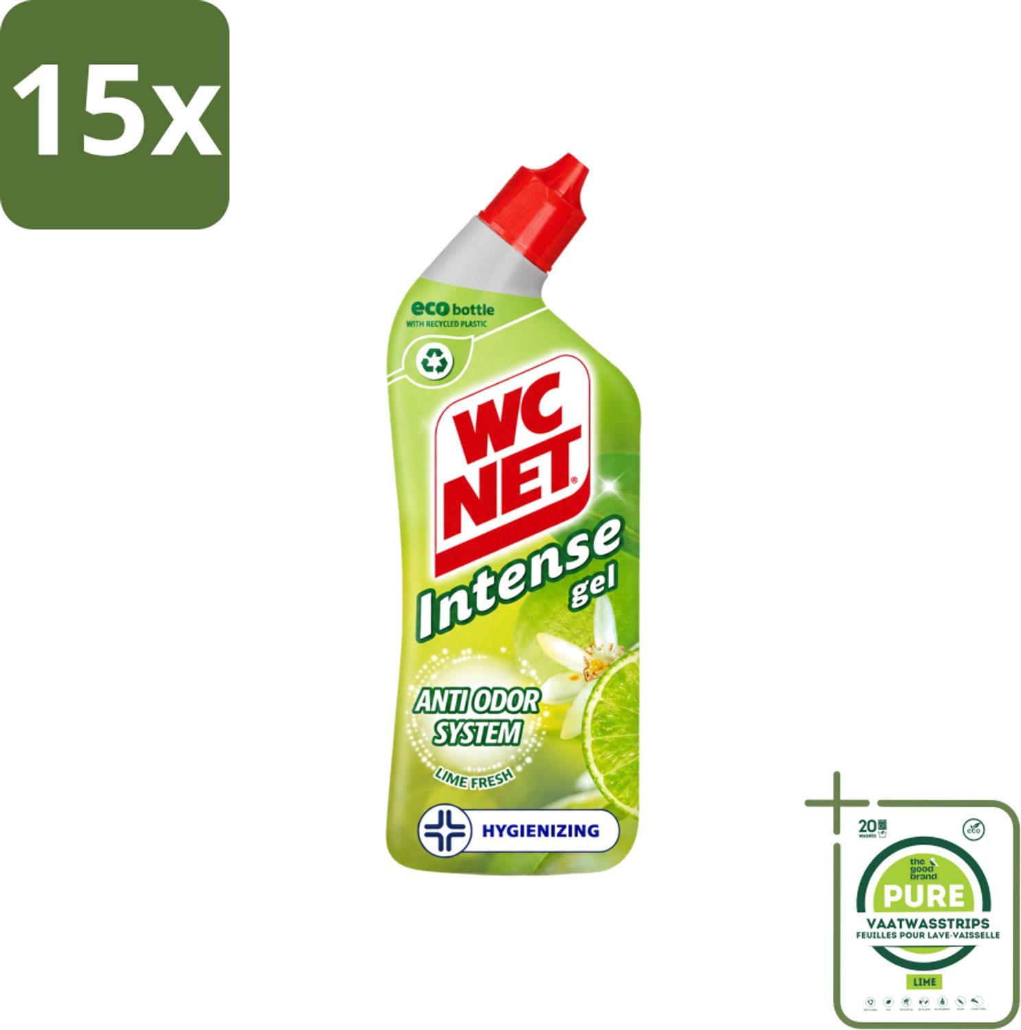 15 x WC Net - Toiletreiniger - Gel - Met Limoen- 750 ml - Grootverpakking - Vaatwasstrips - WC Net - Toilet Reiniger - Toilet Reinigen - Toilet Geur - Toilet Reinigingsgel
