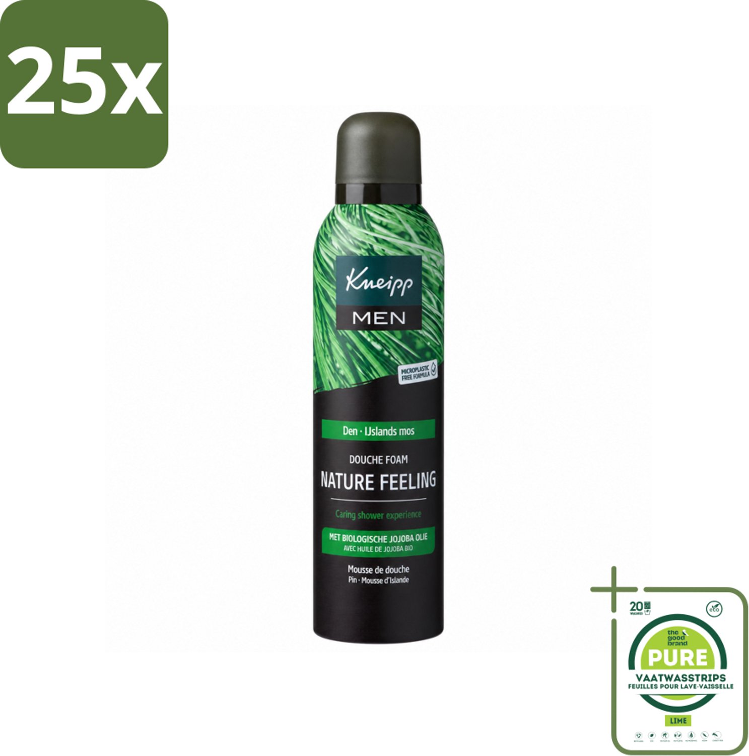 25 x Kneipp – Men Nature Feeling – Douche Foam – Frisse Dennengeur – 200 ml - Grootverpakking - Vaatwasstrips - Douche Foam - Natuurlijke Douche - Verkwikkende Douche - Scheerschuim - Huid Verzorging