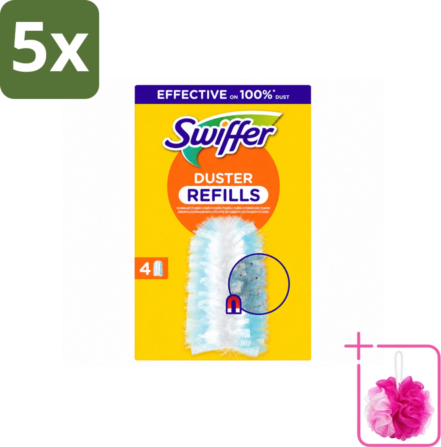 5 x Swiffer - Duster – Voor Stofwisser – 4 navullingen - Bulkverpakking - Stofduster navullingen - Douchemop - Stofbeurt