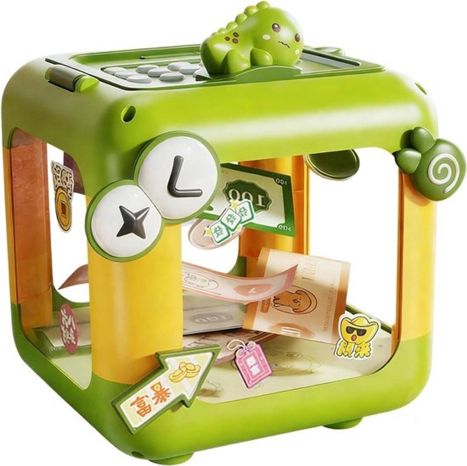 Spaarpot voor kinderen - Kluis om geld te leren bewaren - Geld opzijzetten - Digitale vergrendeling met wachtwoord - 16x16x21 cm - Groen