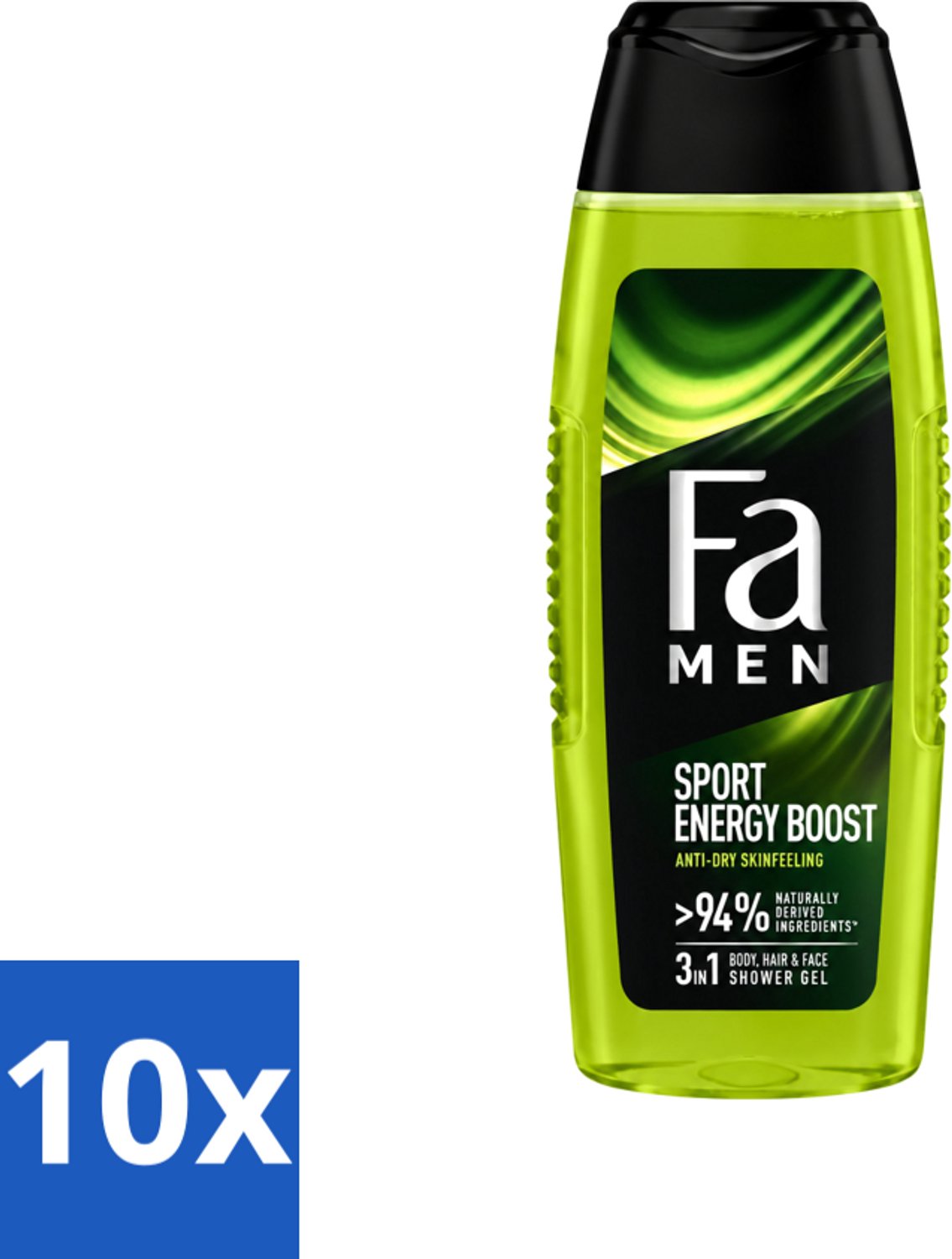 10 x Fa Men - Sport Energy Boost - Doucemiddel - Voor Lichaam, Haar & Gezicht - 250 ml - Voordeelverpakking - 10 stuks