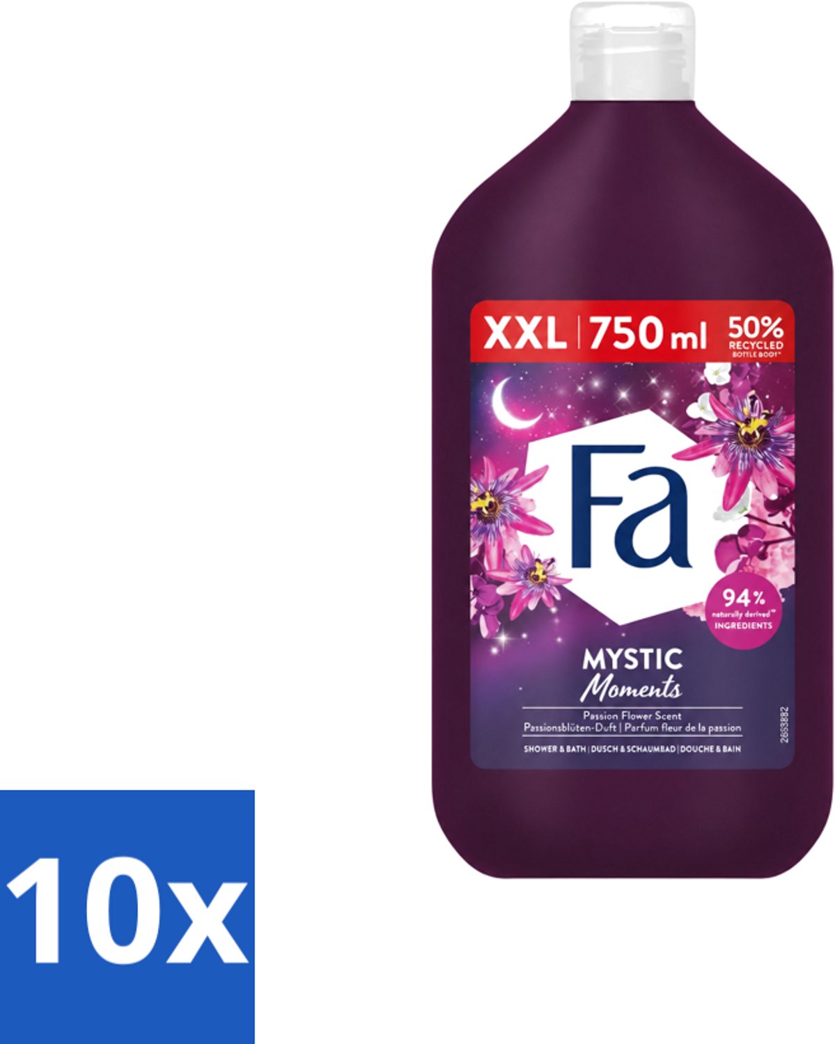 10 x Fa - Mystic Moments - Bad- & Douchegel - Passiebloem - 750 ml - Voordeelverpakking - 10 stuks