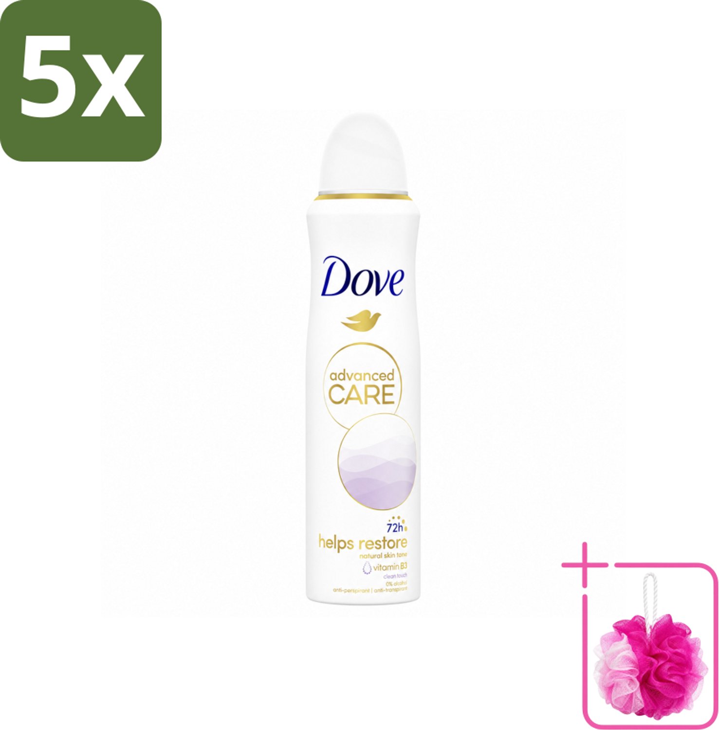 5 x Dove – Deodorant Spray – Clean Touch – 150 ml - Bulkverpakking - Anti-transpirant - Douchemop - Deodorant spray