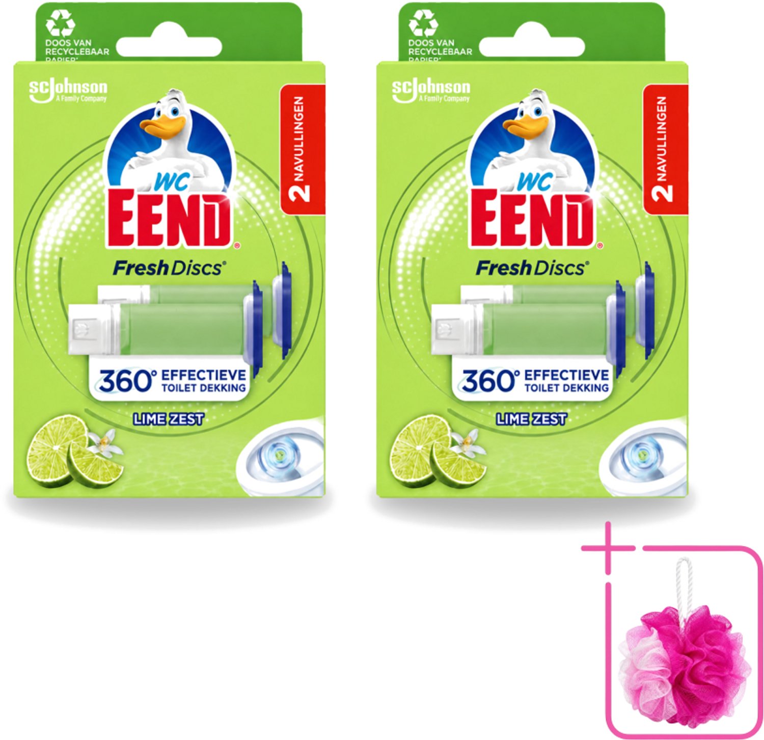 2 x WC Eend – Fresh Discs – Duo Navulling – Lime Zest – 72 ml - Bulkverpakking - Toilet reinigen - Douchemop - Toilet hygiëne