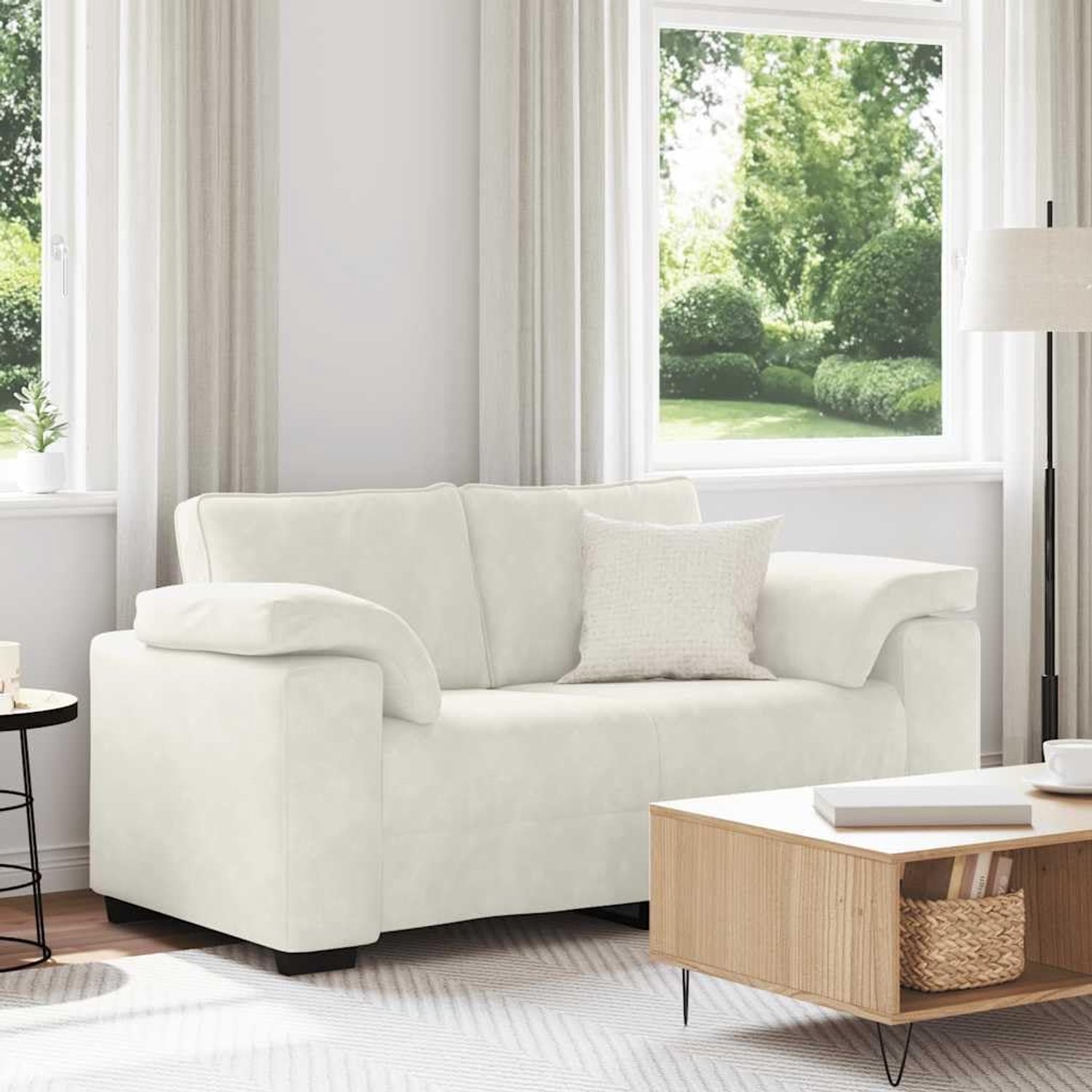 Crèmekleurig, 120 cm, fluweel met gevoerde schuimrubberen zitplaatsen en met vezels gevulde kussens voor buitengewoon comfort en stijl, robuust frame van multiplex