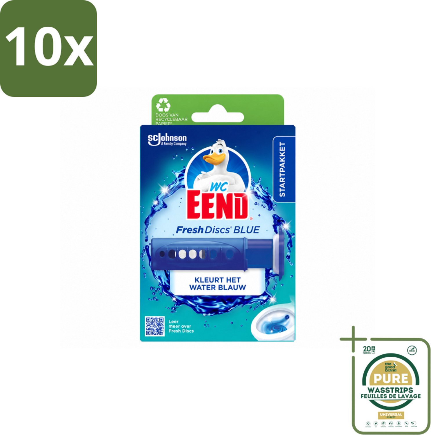 10 x WC Eend – Fresh Discs – Houder + Navulling – Coloring Blue – 36 ml - Wasstrips - Toilettenblok - Frisheid - Reiniging - Gel Discs - Blauw Water
