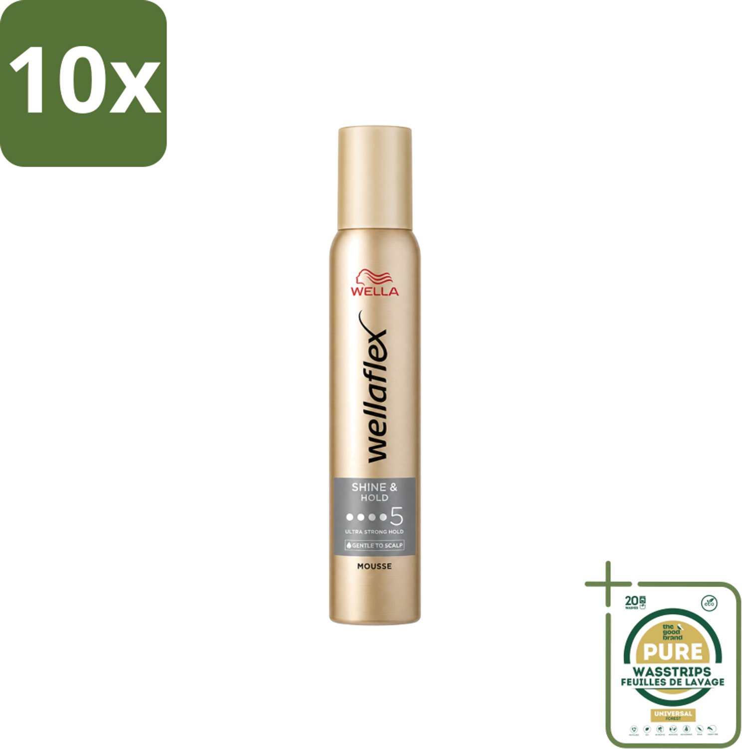 10 x Wella – Flex Shine & Hold – Haarmousse – 200 ml - Wasstrips - Haarmousse - Glans - Haarversteviging - UV Bescherming - Vegan Haarproduct