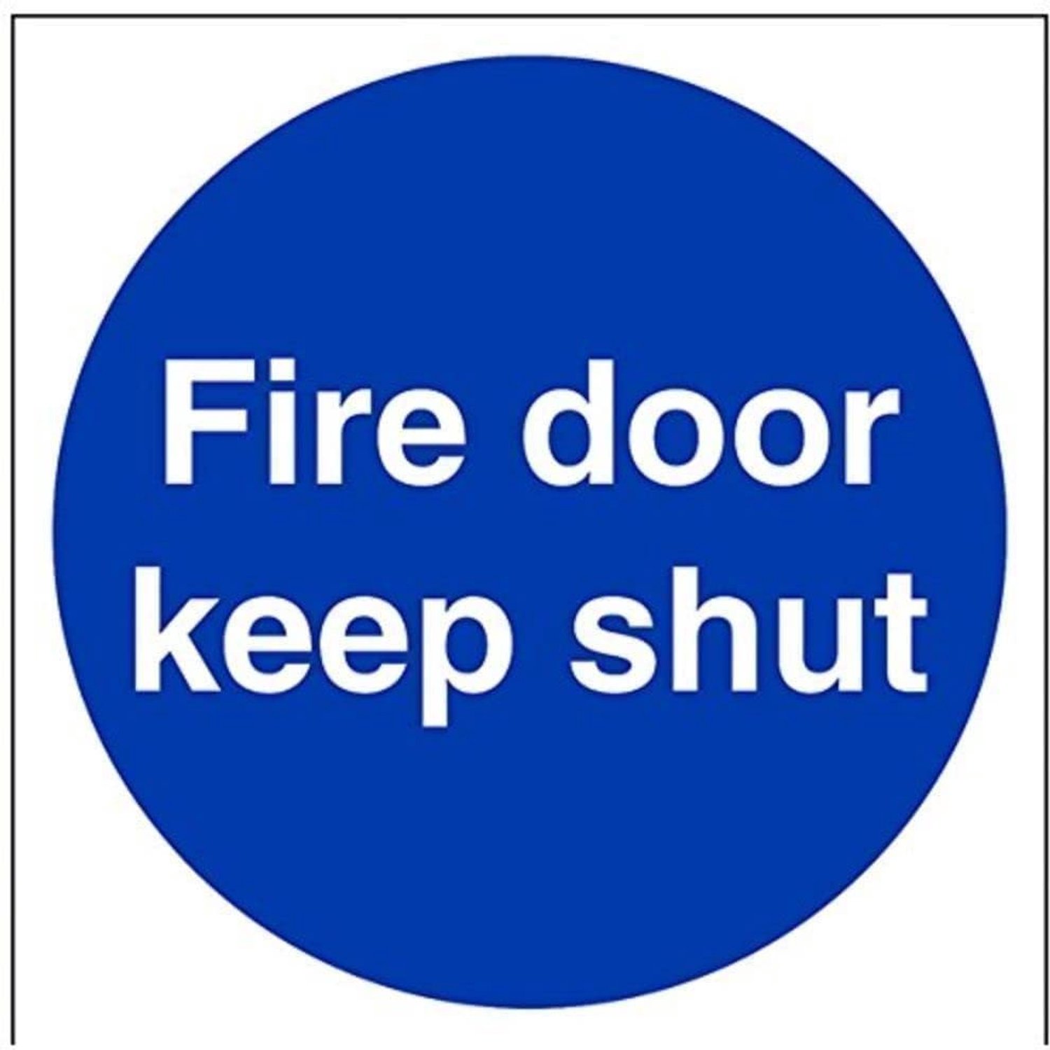 "Branddeur dicht" Verplichte borden, Zelfklevend Vinyl, Vierkant, 150 mm x 150 mm, Blauw