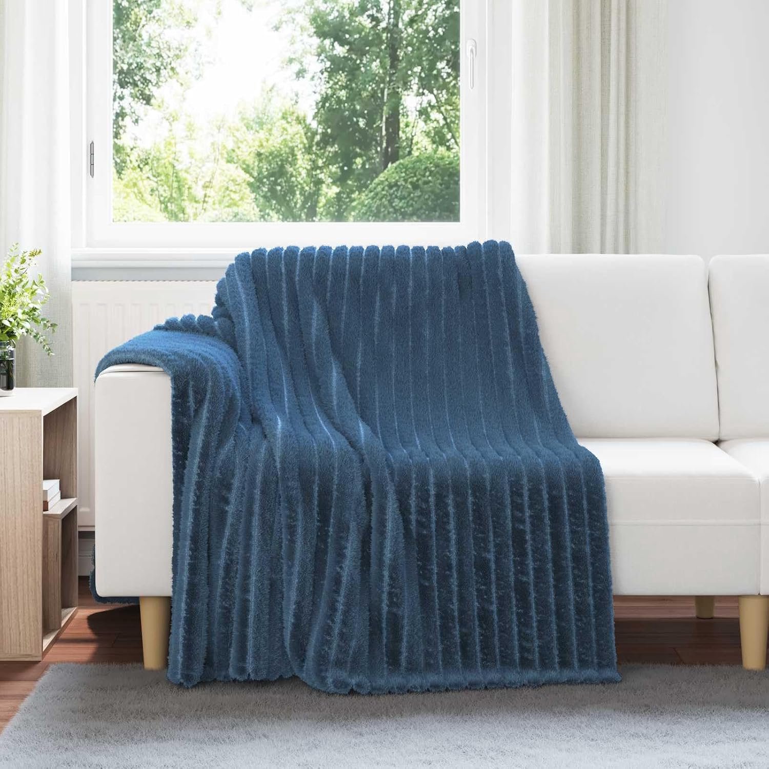 Set van 6 woondekens, 200 x 150 cm, knuffeldeken, fleece, marineblauw, voor bank, bed, huishoudtextiel