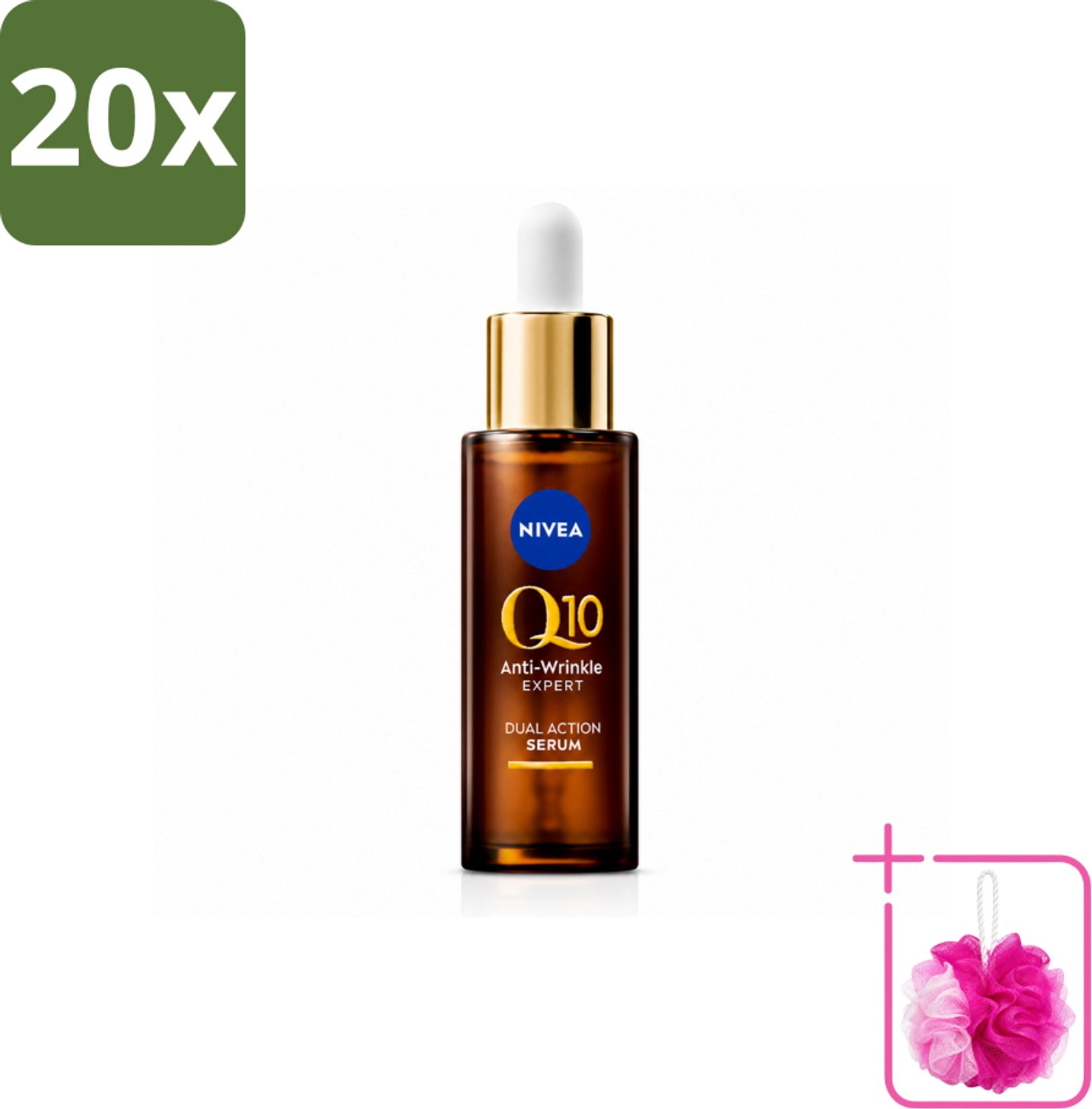 20 x NIVEA - Gezichtsserum - Q10 Dubbele Werking Anti-Rimpel - Dubbele werking - Vermindert & voorkomt rimpels - 30 ml - Bulkverpakking - Anti-aging serum - Douchemop - Rimpel serum