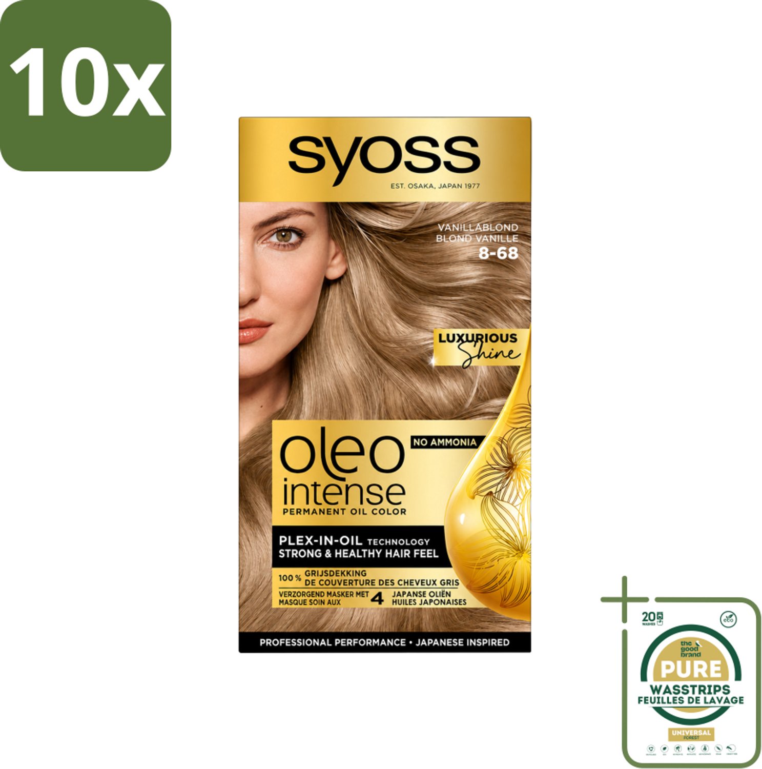 10 x SYOSS - Oleo Intense 8-68 Vanillablond - Haarverf - Zonder Ammoniak - Grijsdekking - Langdurige Kleur - Wasstrips - Haarverf - Permanent Haarkleuring - Grijsdekking - Zonder Ammoniak - Haarverf Zonder Ammoniak