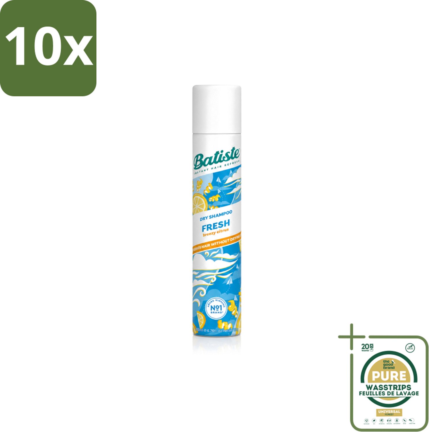 10 x Batiste - Fresh - Droogshampoo - Koele en Schone Geur - Verfrist en Geeft Grip - 200ml - Wasstrips - Droogshampoo - Fris Haar - Schone Geur - Snel Verfrissen - Vet Haar