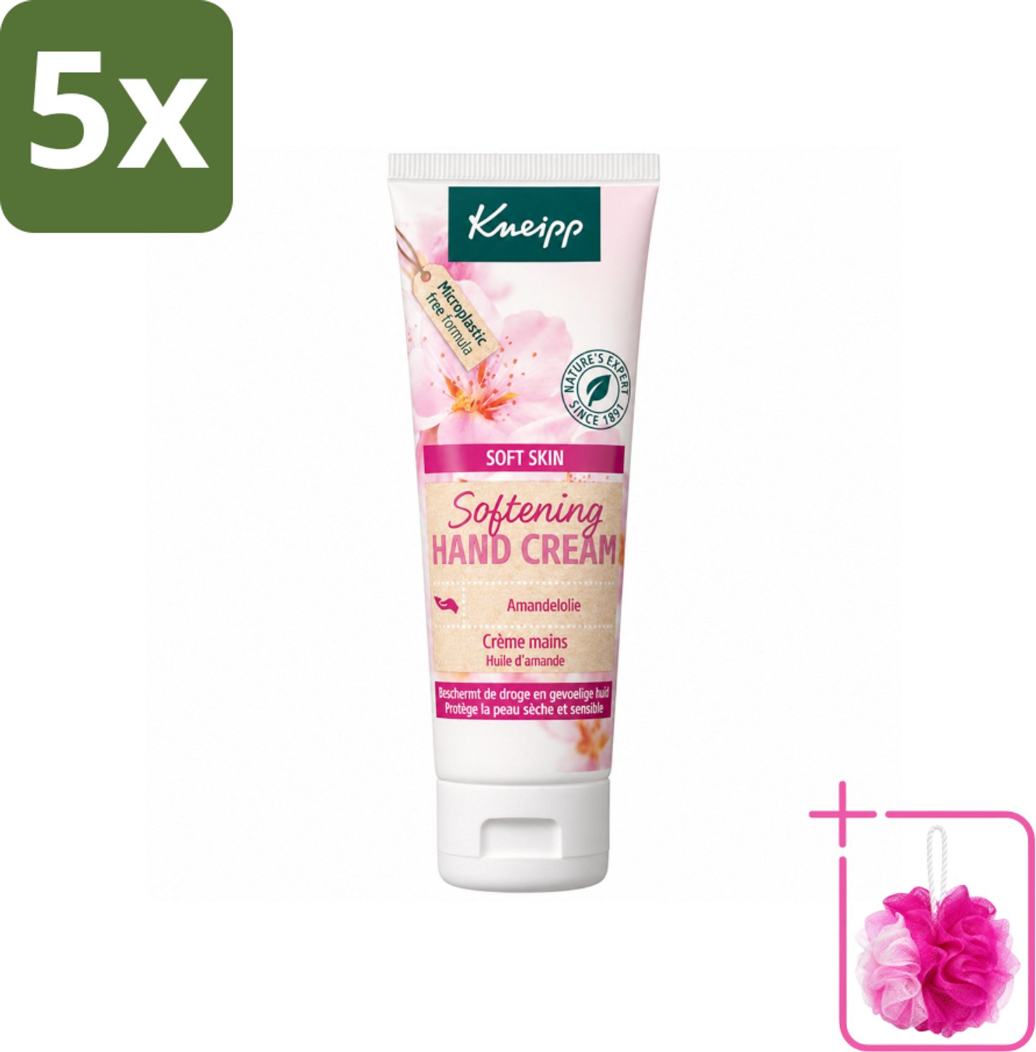 5 x Kneipp - Handcrème - Soft Skin - Amandelbloesem - 75 ml - Bulkverpakking - Handcrème - Douchemop - Droge handen