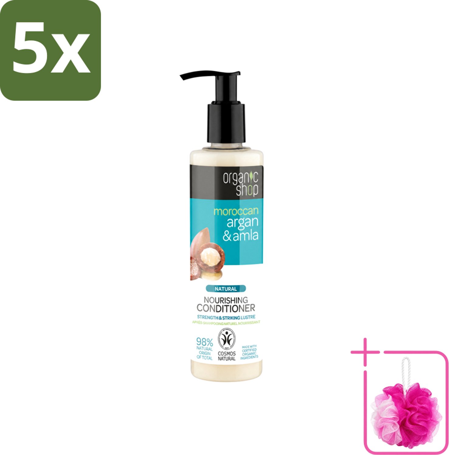 5 x Organic Shop - Conditioner Argan & Amla - Hydraterend en Verzorgend - 280 ml - Bulkverpakking - Gekleurd haar - Douchemop - Glans