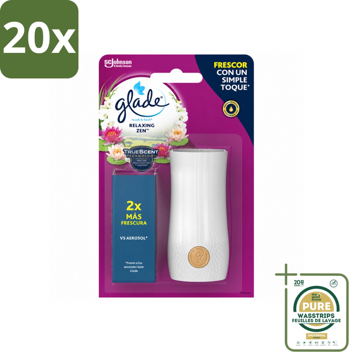 20 x Glade - Touch & Fresh - Relaxing Zen - 10 ml - Wasstrips - Luchtverfrisser - Ontspanning - Frisheid - Geur - Relax