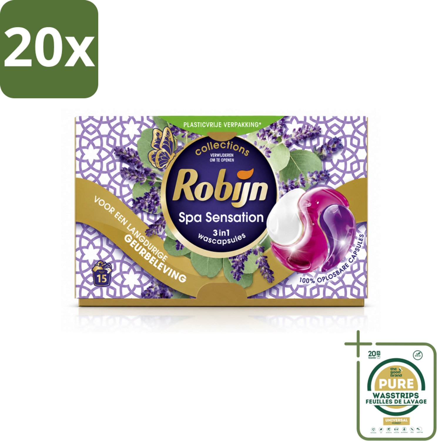 20 x Robijn - 3-in-1 Spa Sensation - Wascapsules - 15 Wasbeurten - Wasstrips - 3-in-1 Wascapsules - Wasmiddel Voor Gekleurde Was - Geur Voor Was - Wascapsules Spa Sensation - Biologisch Afbreekbare Wasmiddel