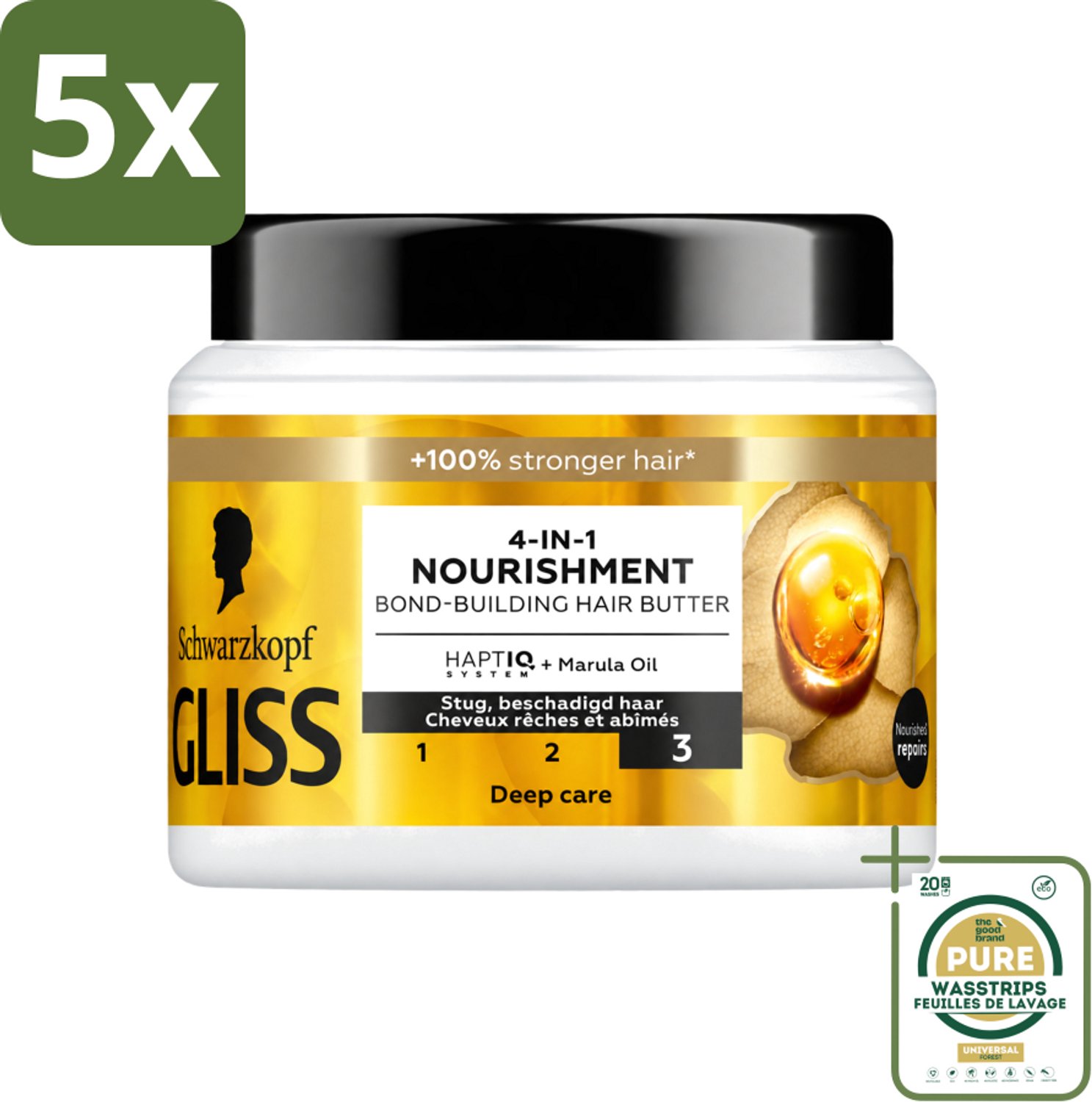 5 x Gliss - Haarmasker - 4in-1 Hair Butter - Voor Intensieve Herstelverzorging - 400 ml - Wasstrips - Haarverzorging - Haarmasker - Herstelhaar - Droog Haar - Beschadigd Haar