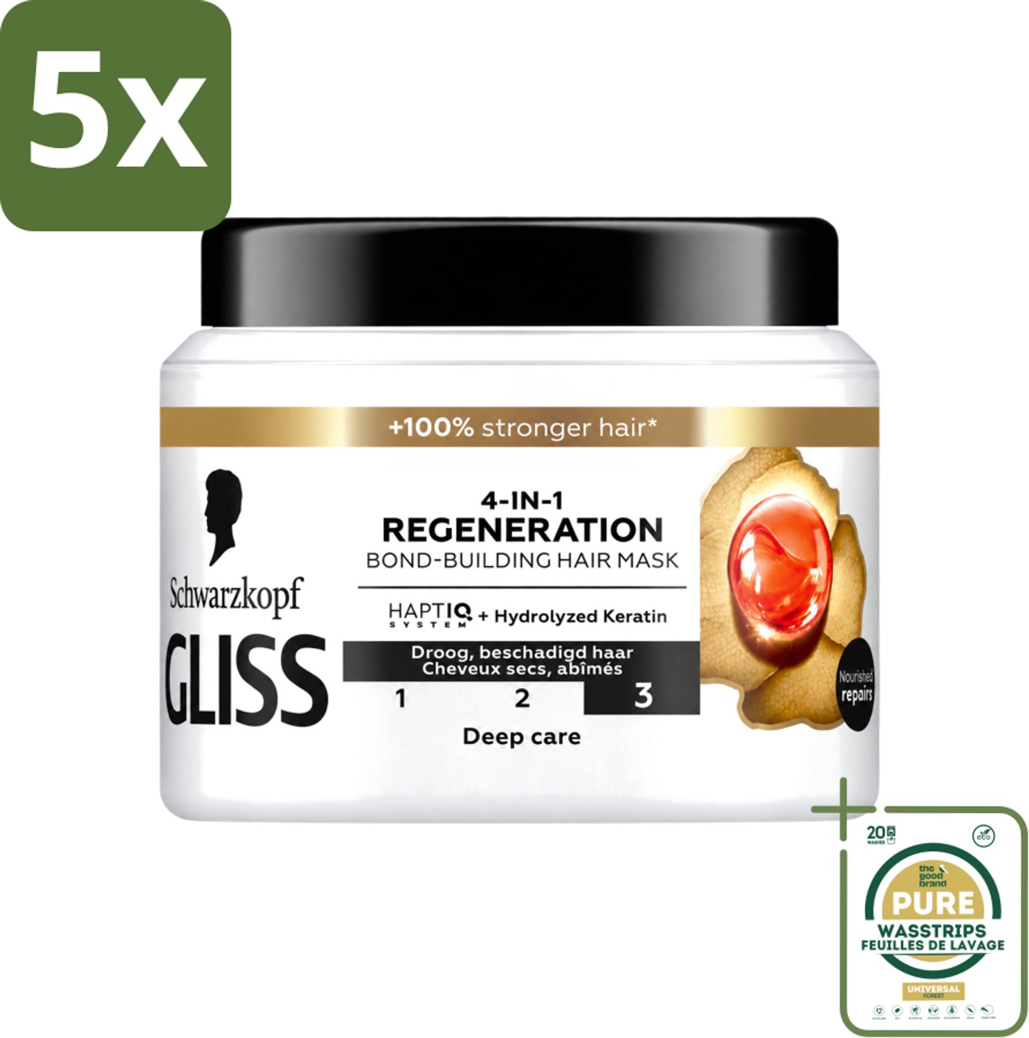 5 x Gliss - Haarmasker - 4in-1 Hair Mask - Voor Diep Herstel - 400 ml - Wasstrips - Haarmasker - Haarherstel - Haarvoeding - Beschadigd Haar - Glanzend Haar