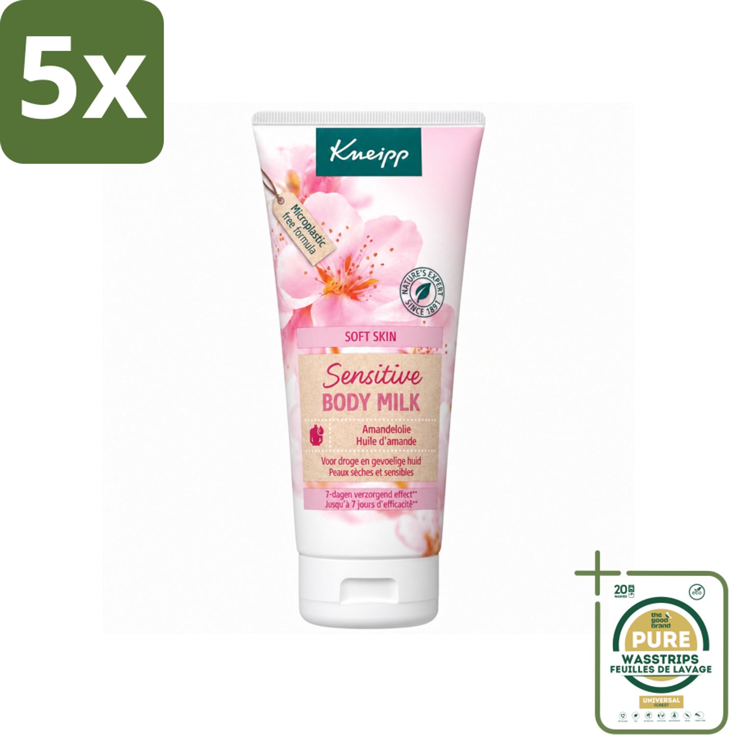 5 x Kneipp - Body lotion - Soft Skin - Amandelbloesem - 200 ml - Wasstrips - Huidverzorging - Droge Huid - Gevoelige Huid - Bodylotion - Amandelolie